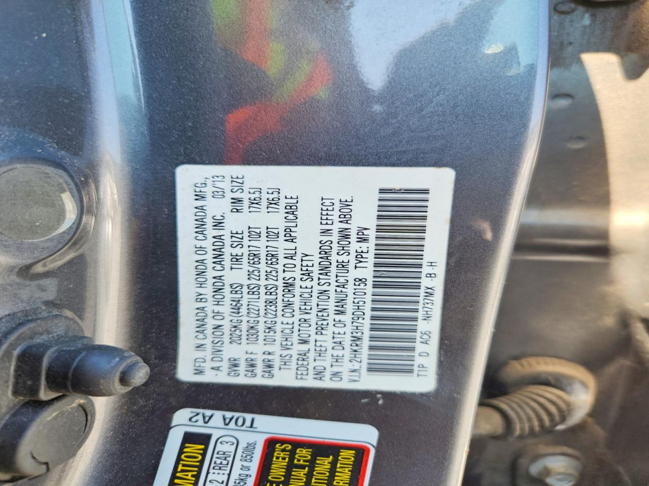 2013 Honda Cr-v Exl Угольный vin: 2HKRM3H79DH510158