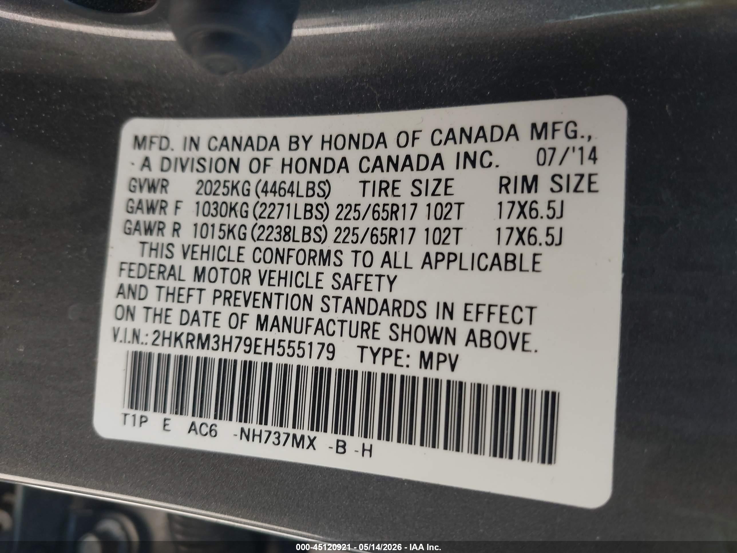 2014 Honda Cr-v Ex-l Gray vin: 2HKRM3H79EH555179