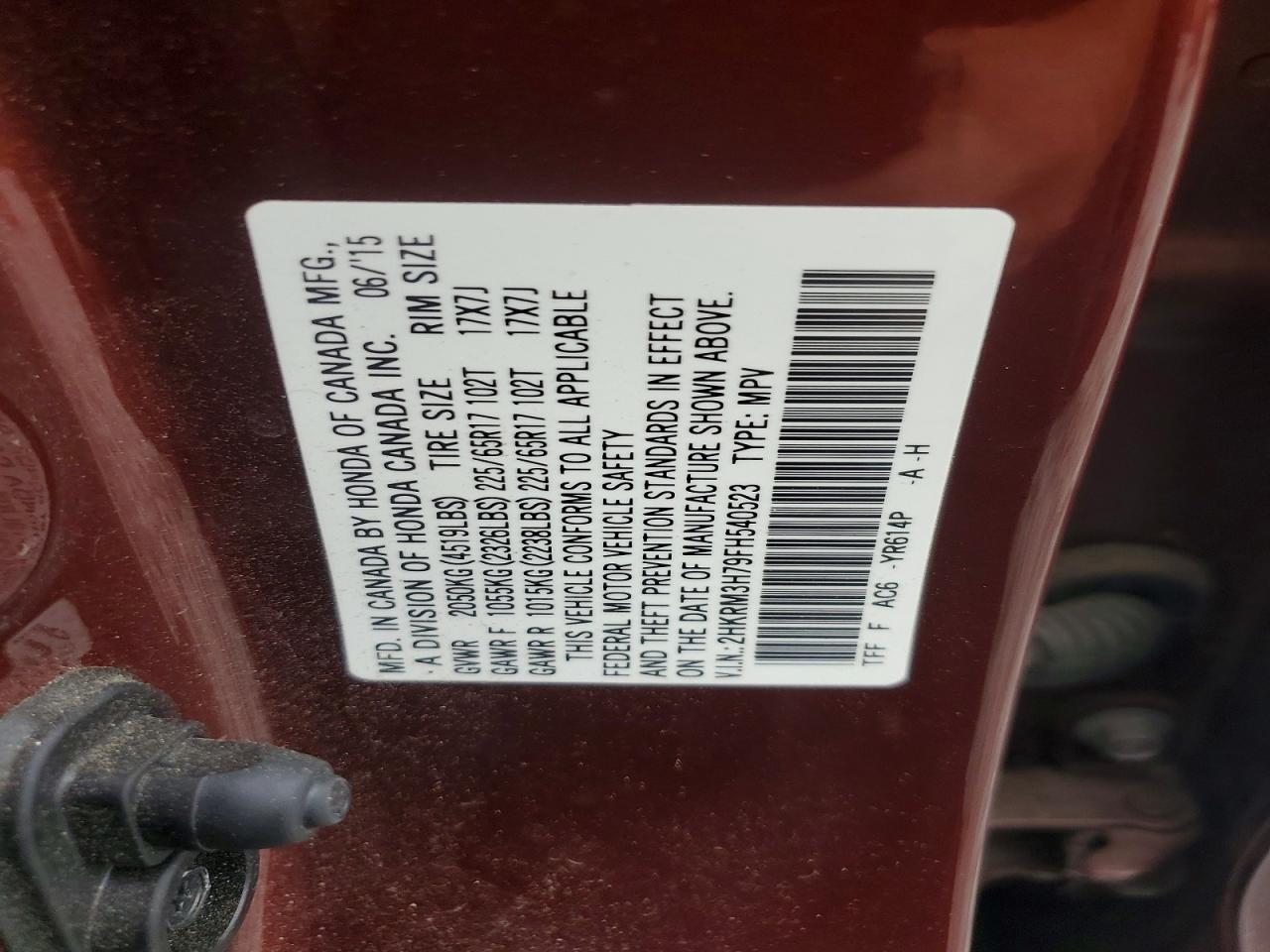 2015 Honda Cr-v Exl Maroon vin: 2HKRM3H79FH540523