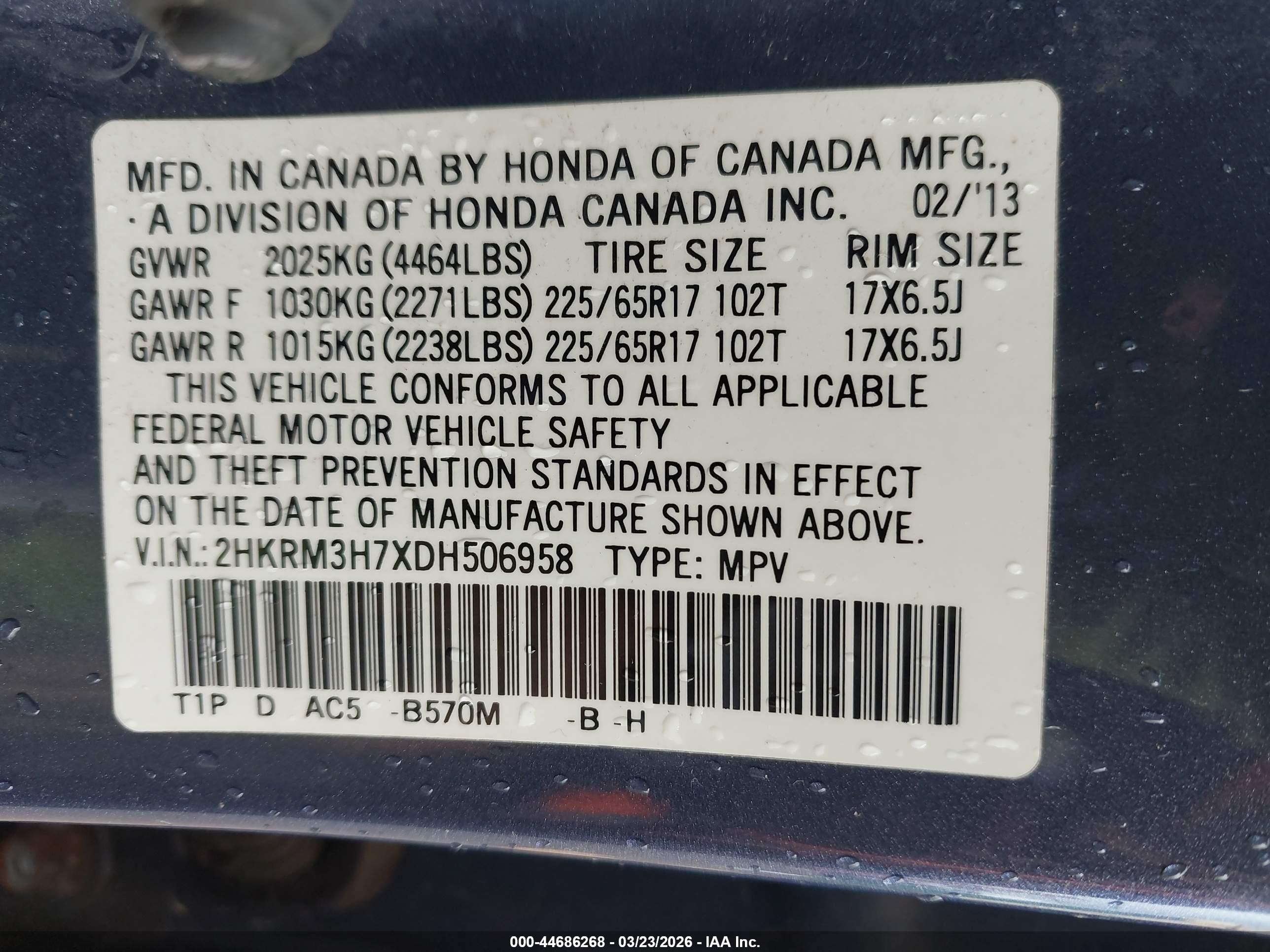 2013 Honda Cr-v Ex-l Blue vin: 2HKRM3H7XDH506958