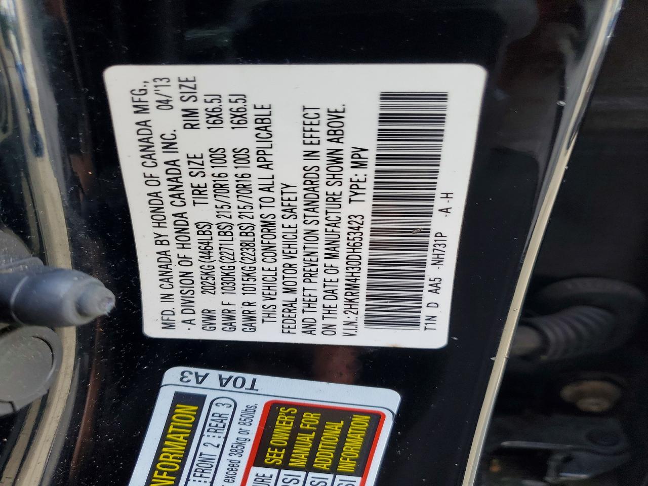 2013 Honda Cr-v Lx Black vin: 2HKRM4H30DH653423