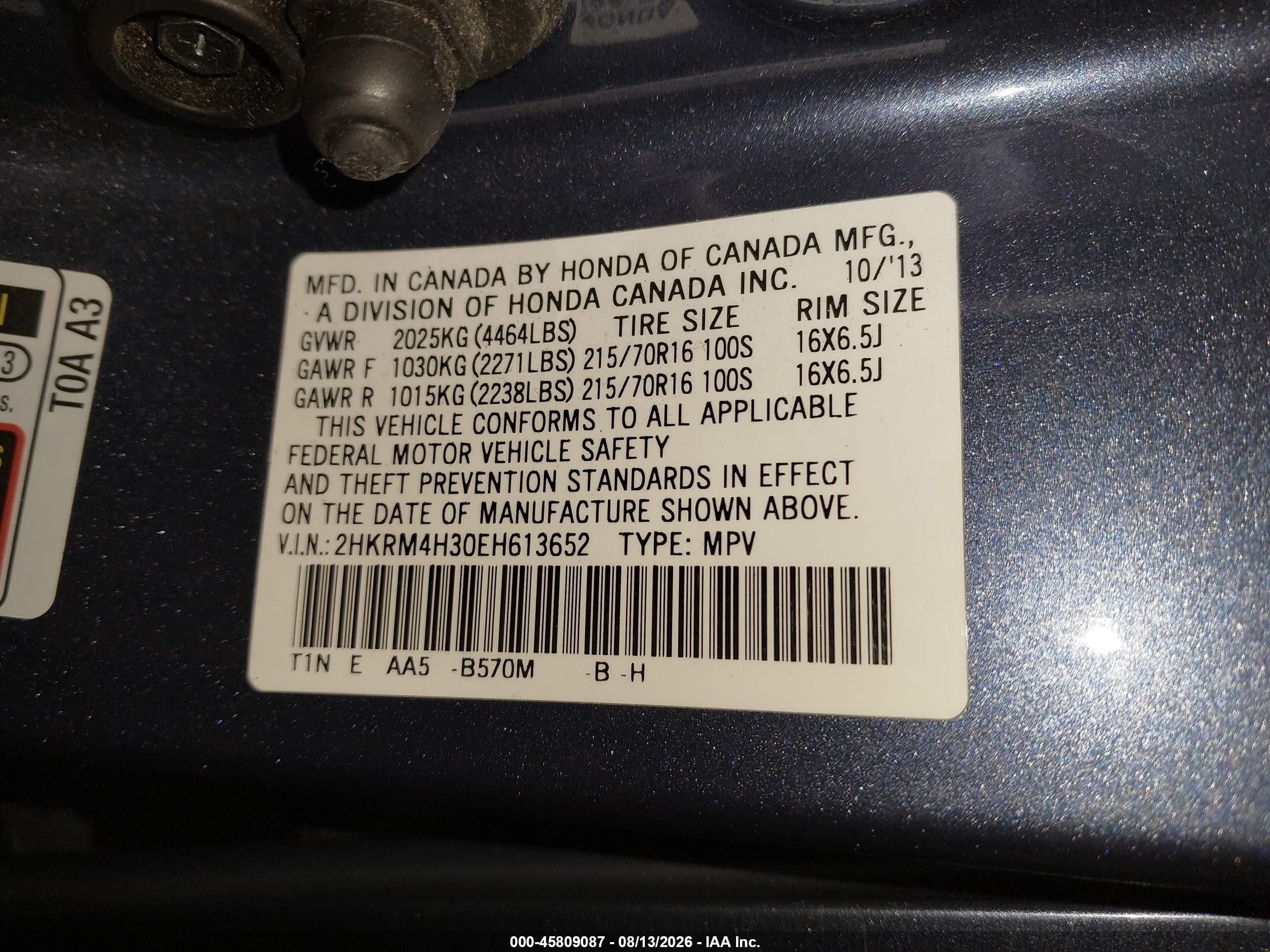 2014 Honda Cr-v Lx Blue vin: 2HKRM4H30EH613652