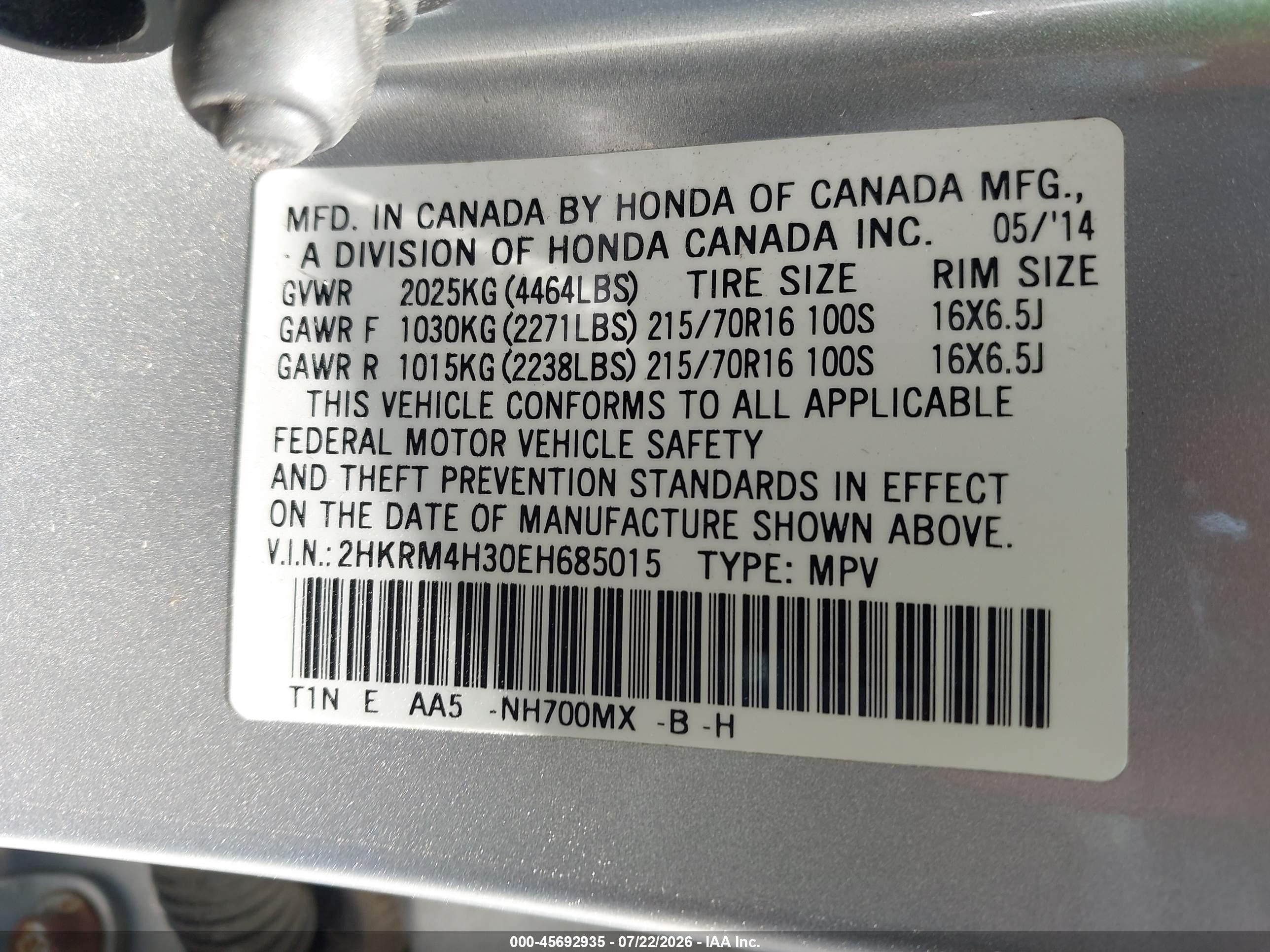 2014 Honda Cr-v Lx Silver vin: 2HKRM4H30EH685015