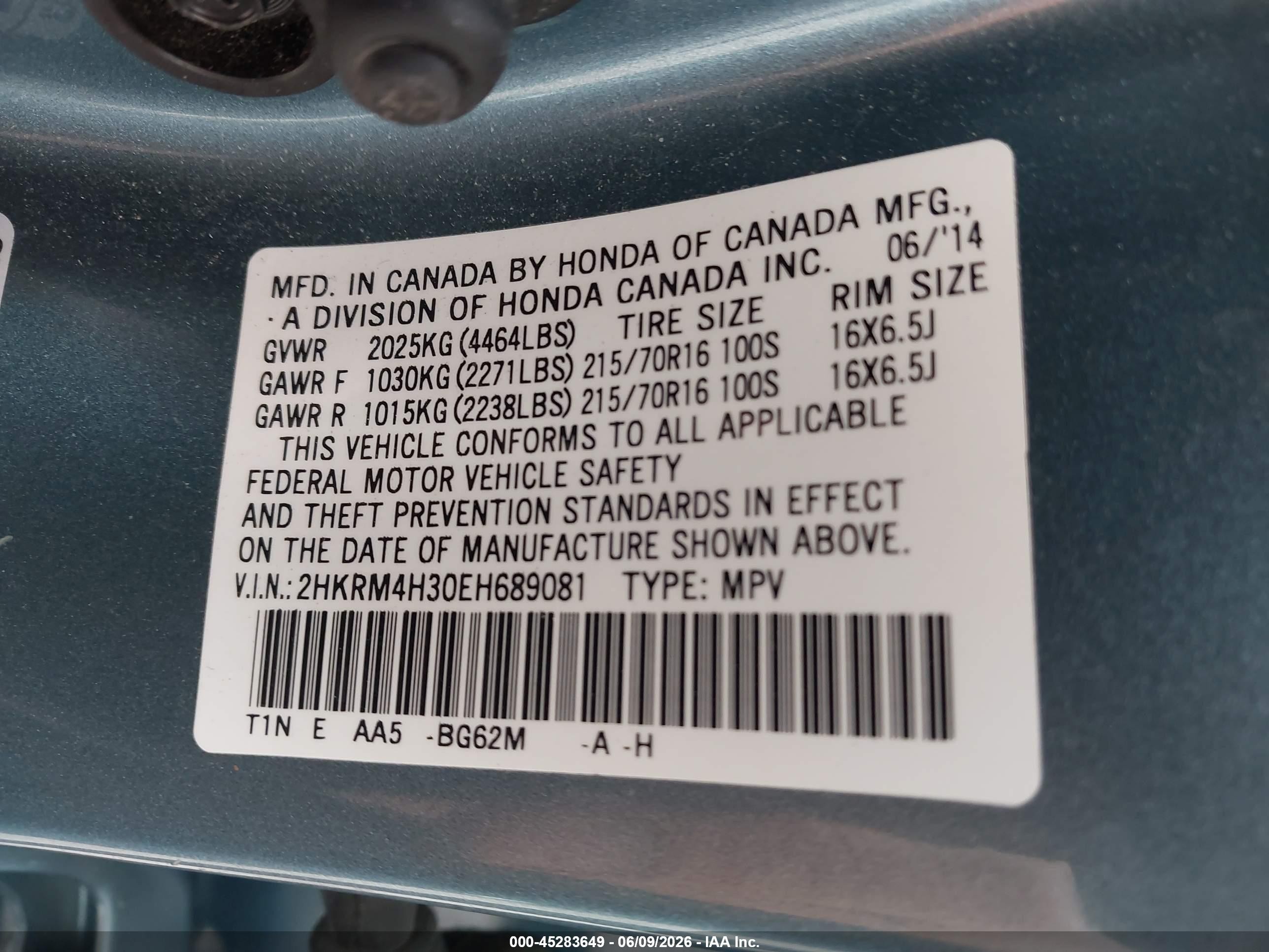2014 Honda Cr-v Lx Light Blue vin: 2HKRM4H30EH689081