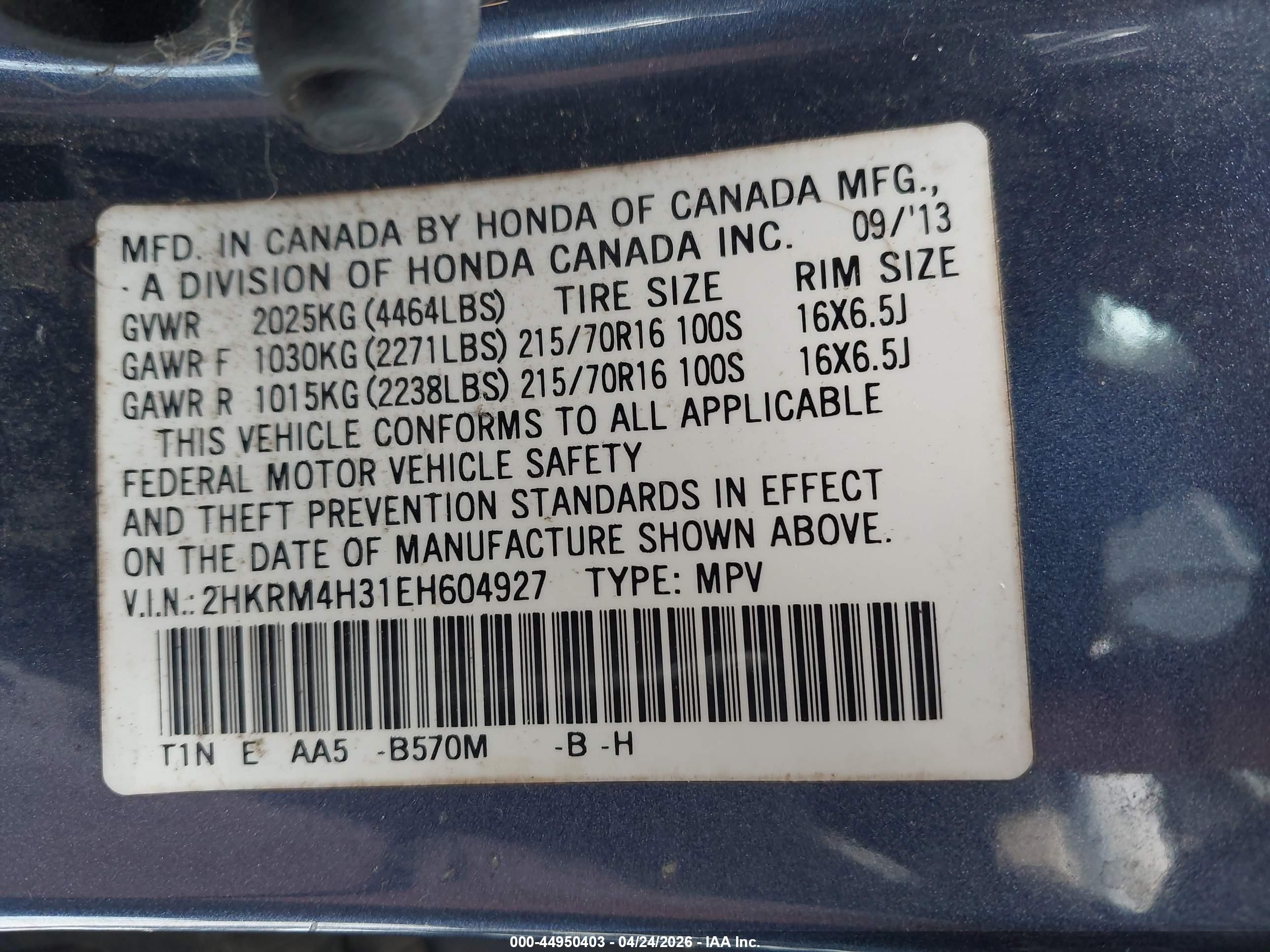 2014 Honda Cr-v Lx Blue vin: 2HKRM4H31EH604927
