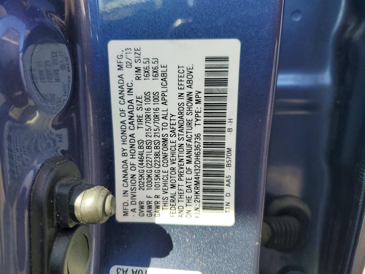 2013 Honda Cr-v Lx Blue vin: 2HKRM4H32DH636736