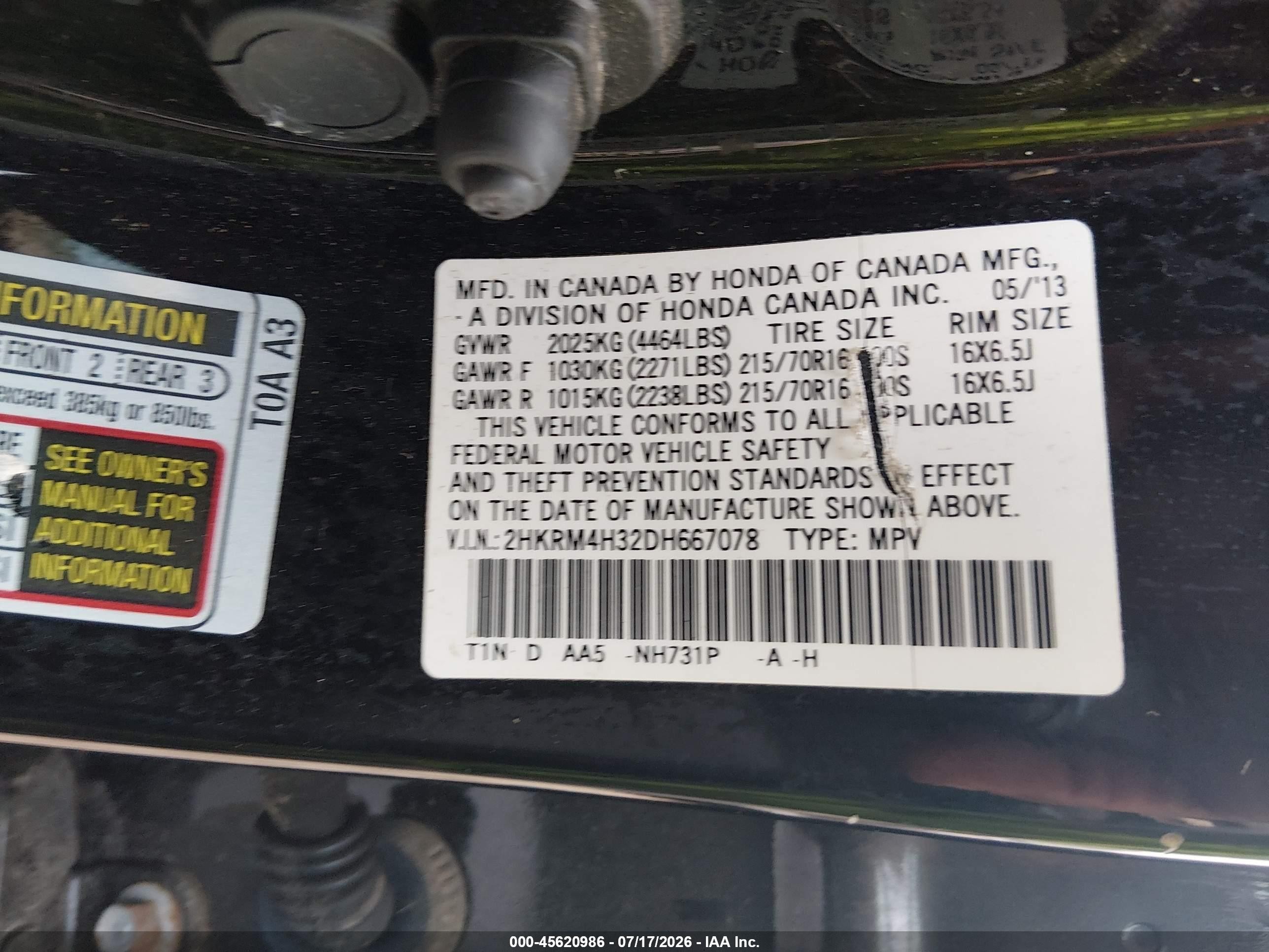 2013 Honda Cr-v Lx Black vin: 2HKRM4H32DH667078