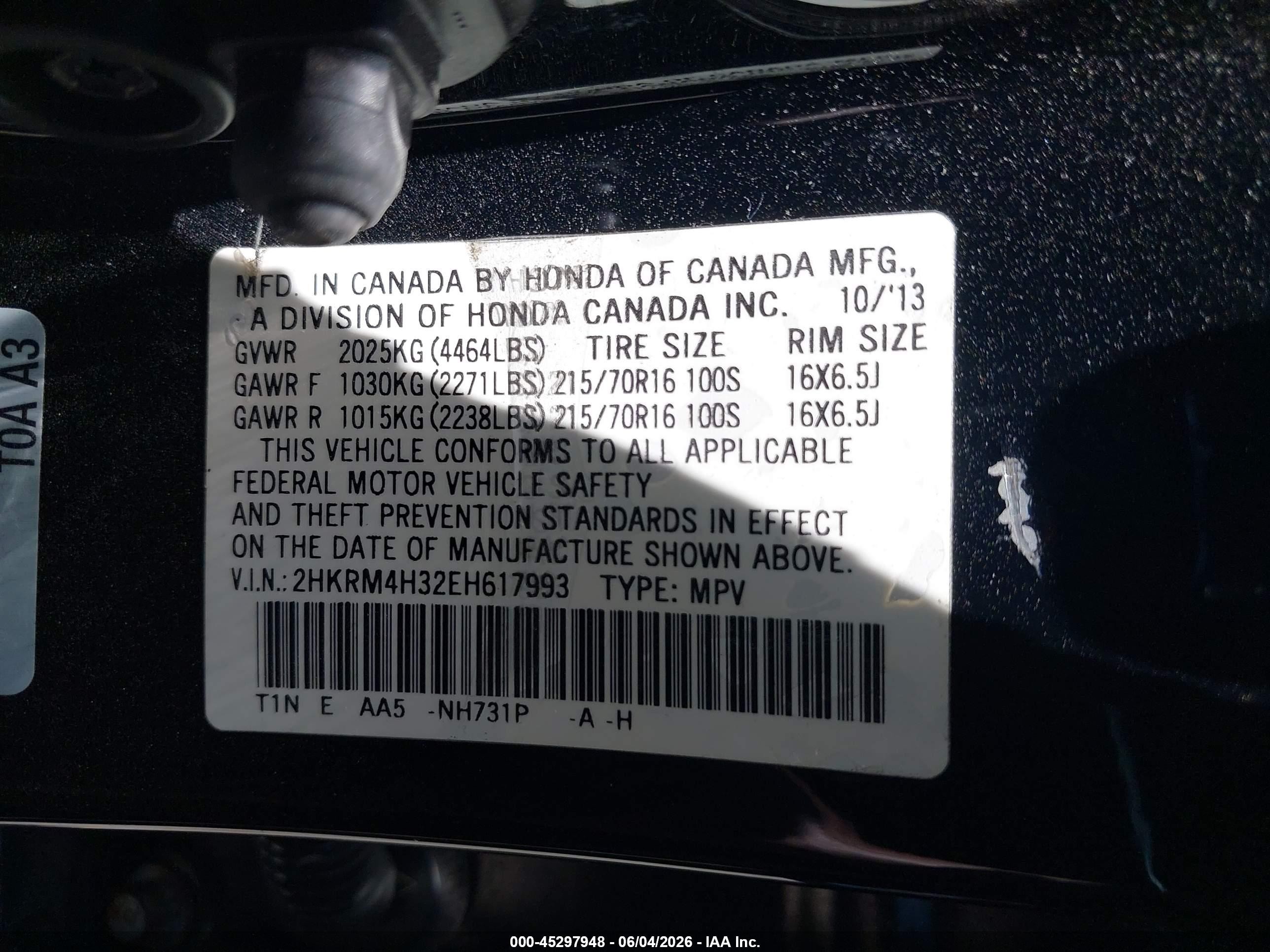 2014 Honda Cr-v Lx Black vin: 2HKRM4H32EH617993