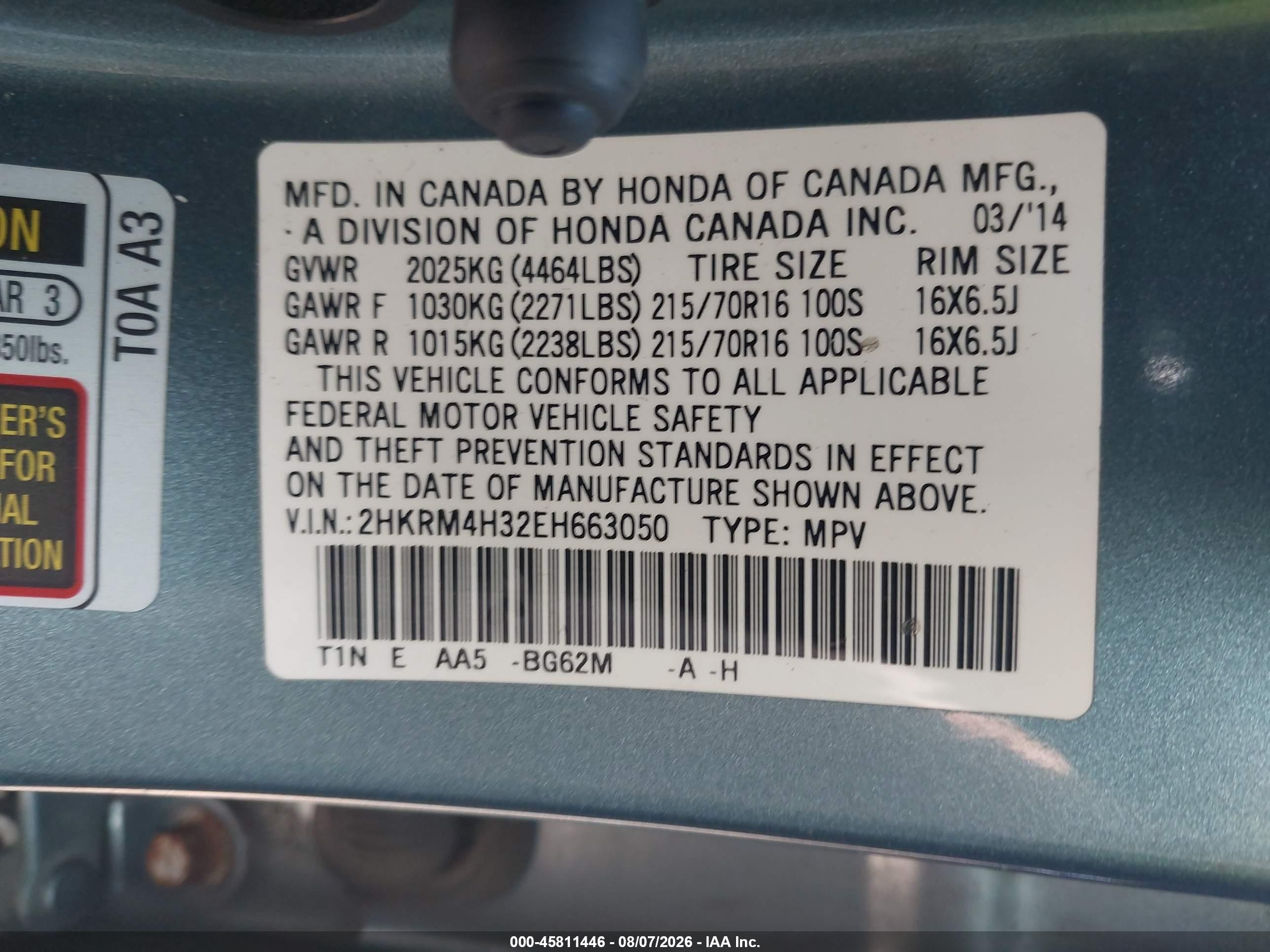 2014 Honda Cr-v Lx Light Blue vin: 2HKRM4H32EH663050