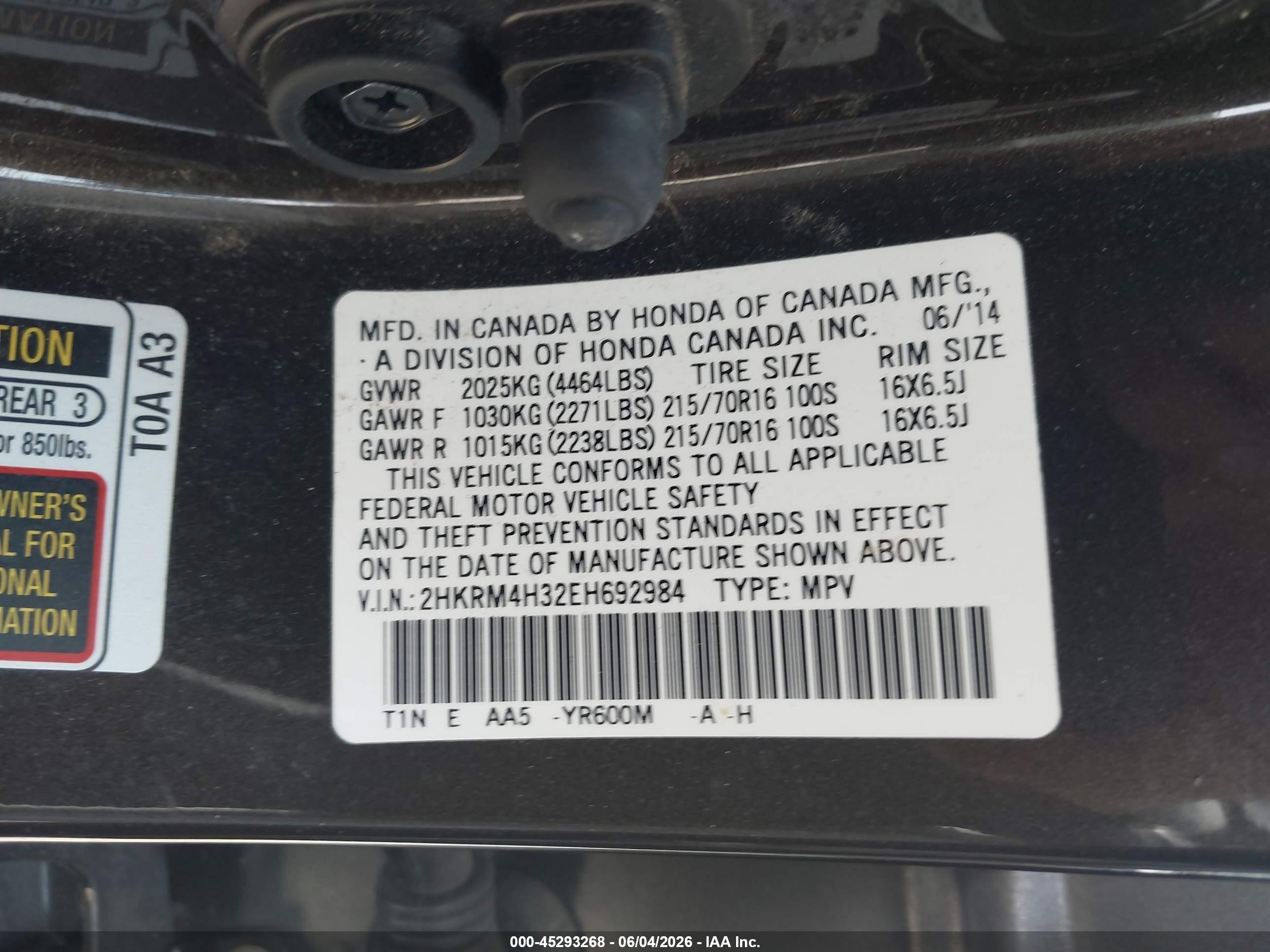 2014 Honda Cr-v Lx Gray vin: 2HKRM4H32EH692984