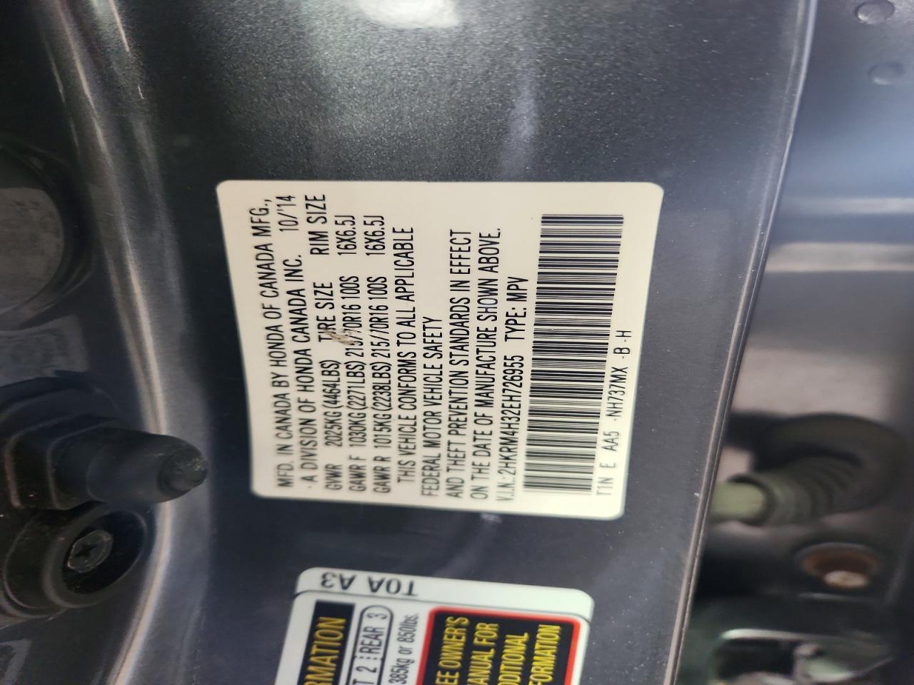 2014 Honda Cr-v Lx Gray vin: 2HKRM4H32EH726955