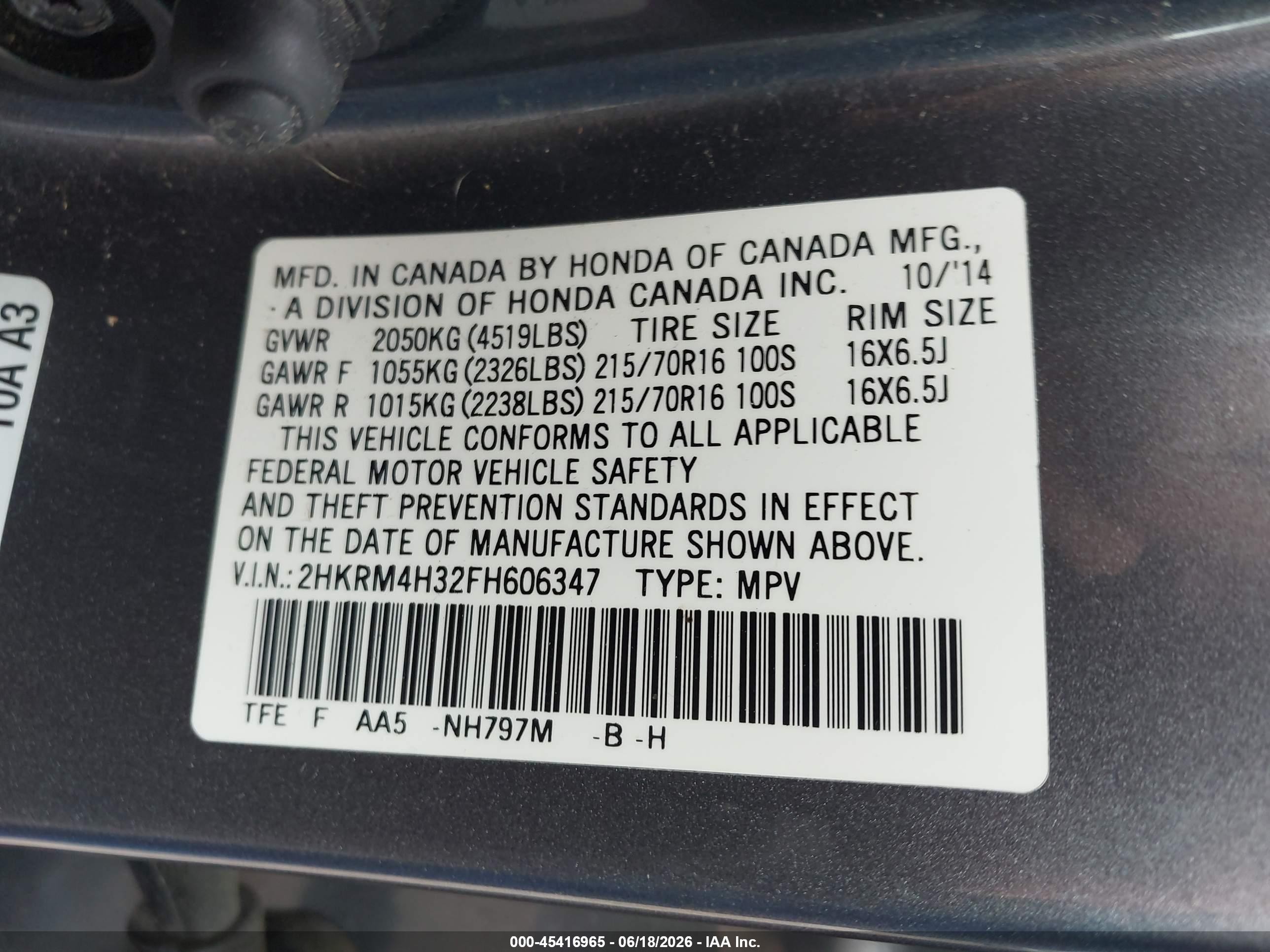2015 Honda Cr-v Lx Gray vin: 2HKRM4H32FH606347