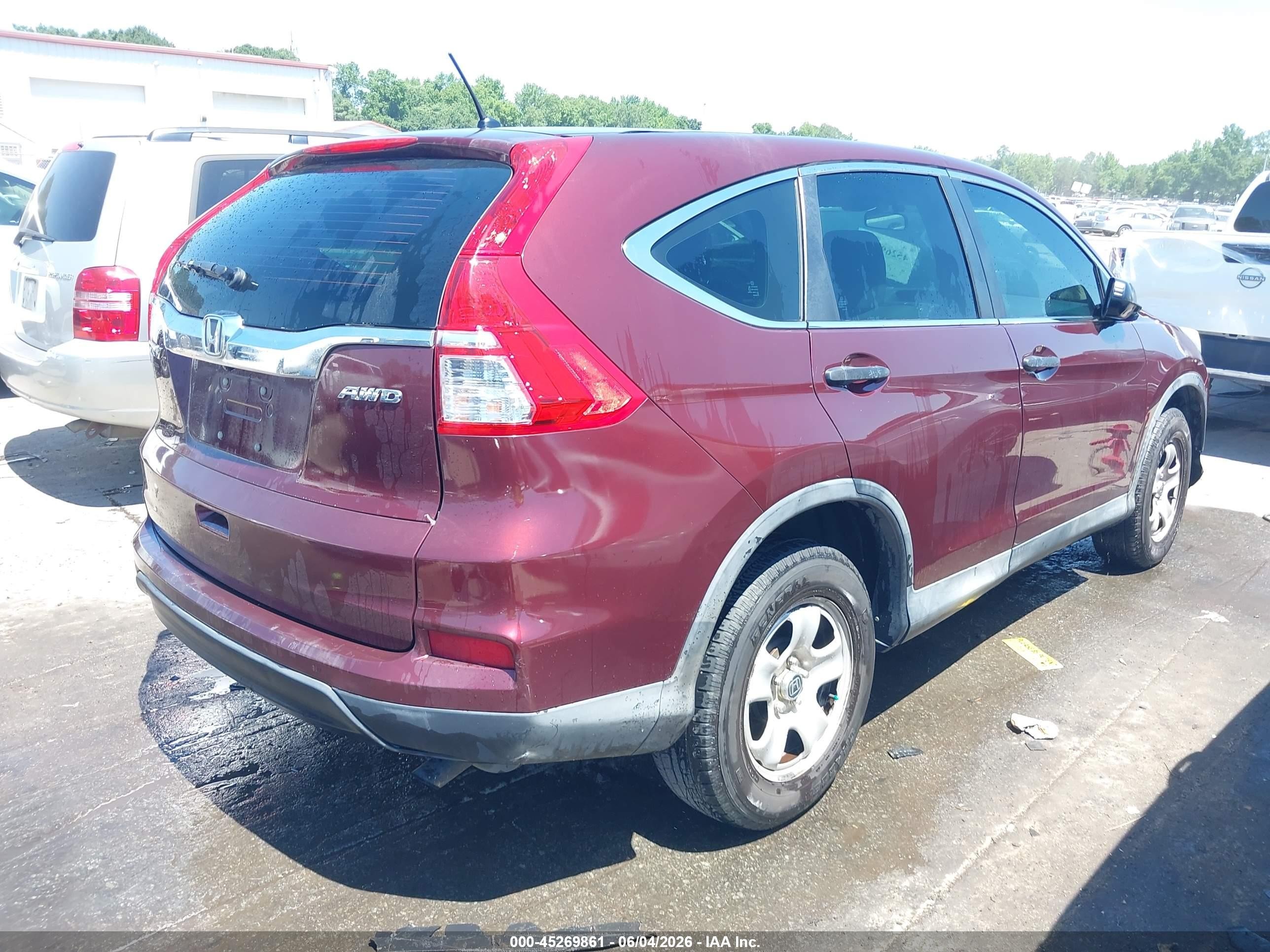 2015 Honda Cr-v Lx Burgundy vin: 2HKRM4H32FH697667