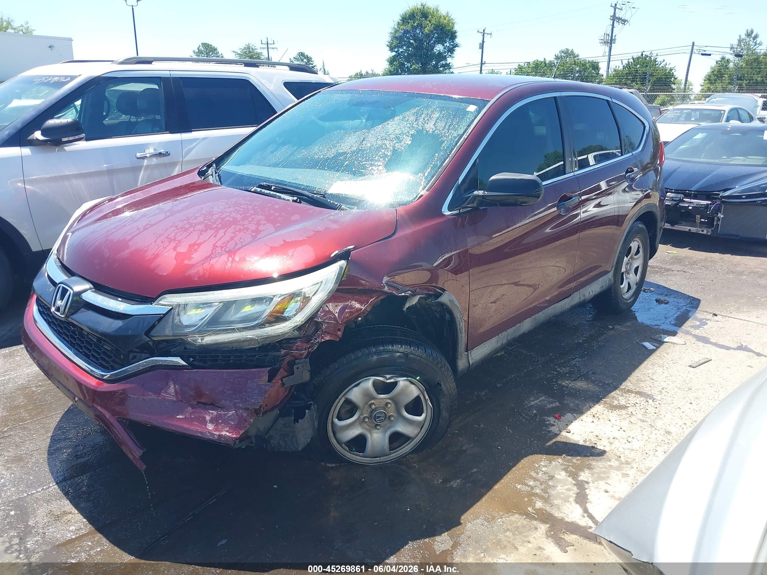 2015 Honda Cr-v Lx Burgundy vin: 2HKRM4H32FH697667
