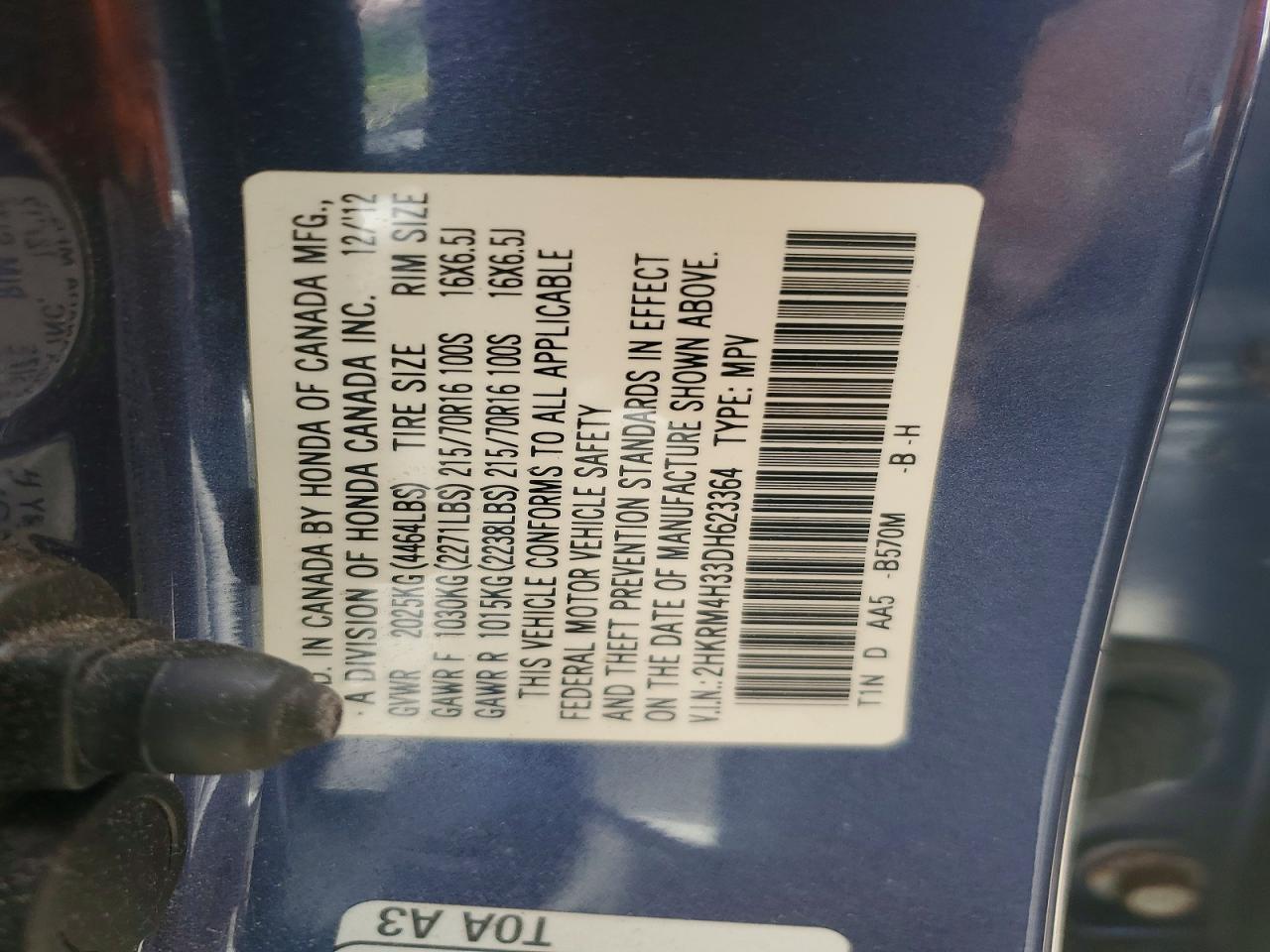 2013 Honda Cr-v Lx Blue vin: 2HKRM4H33DH623364