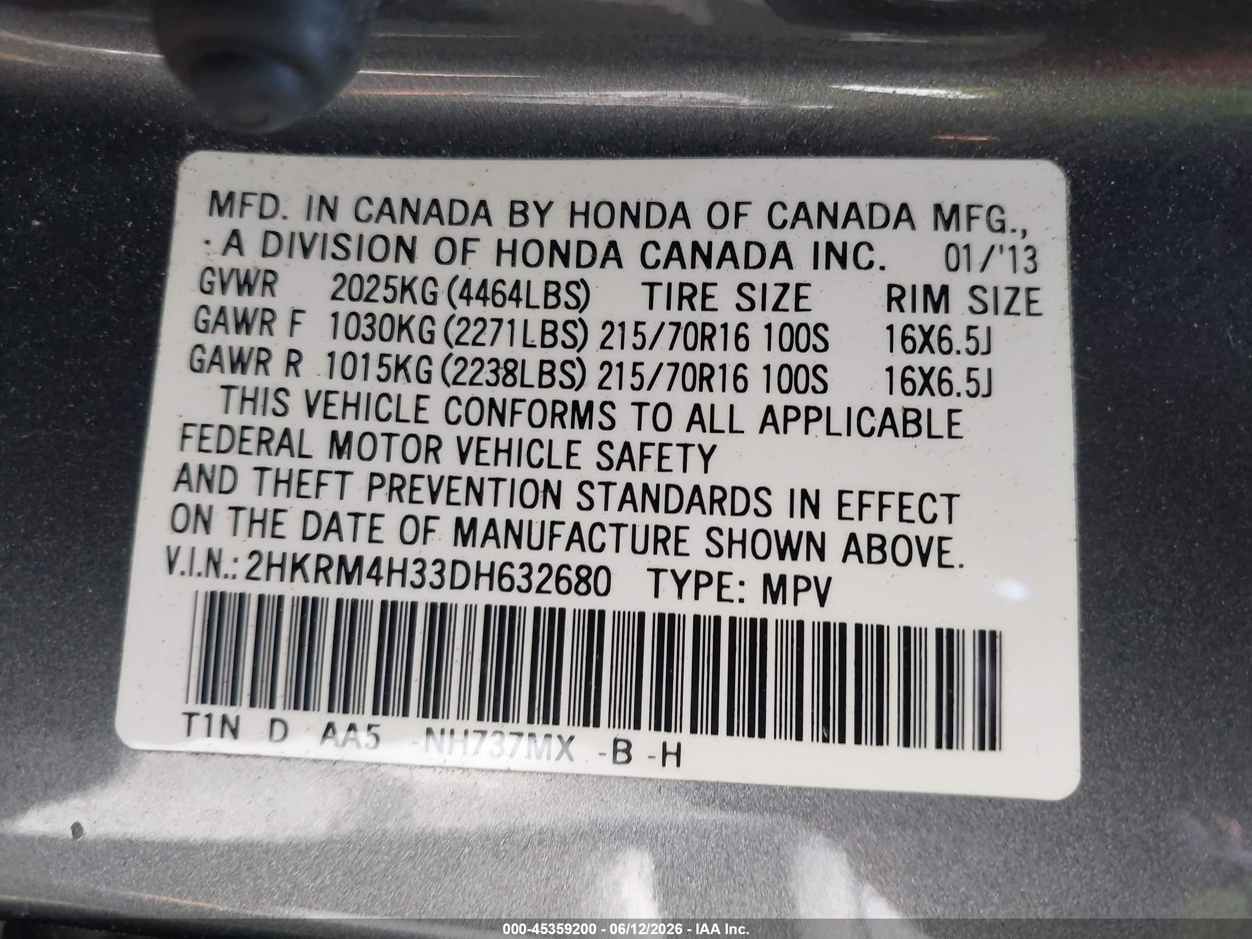 2013 Honda Cr-v Lx Серый vin: 2HKRM4H33DH632680