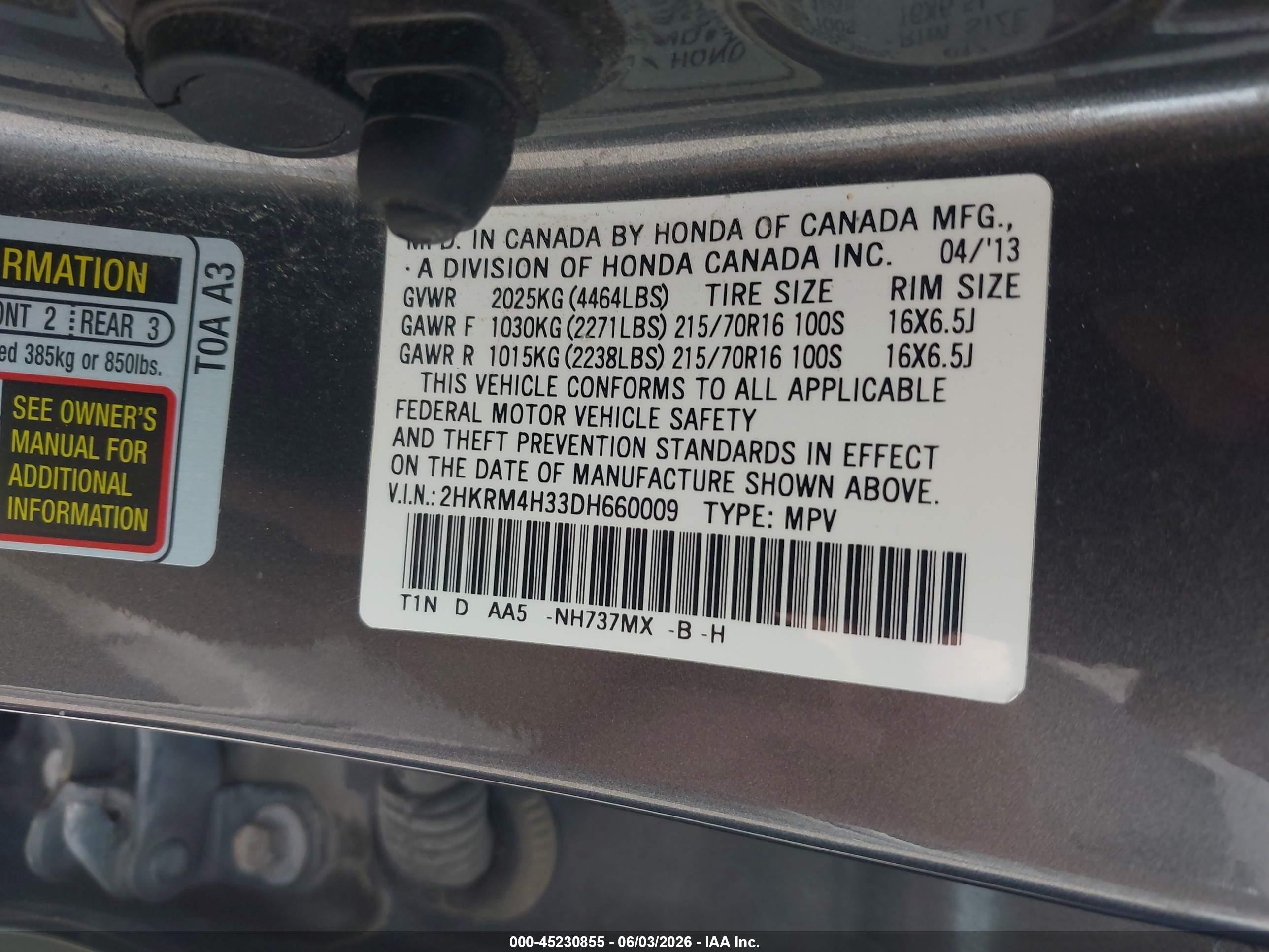 2013 Honda Cr-v Lx Серый vin: 2HKRM4H33DH660009