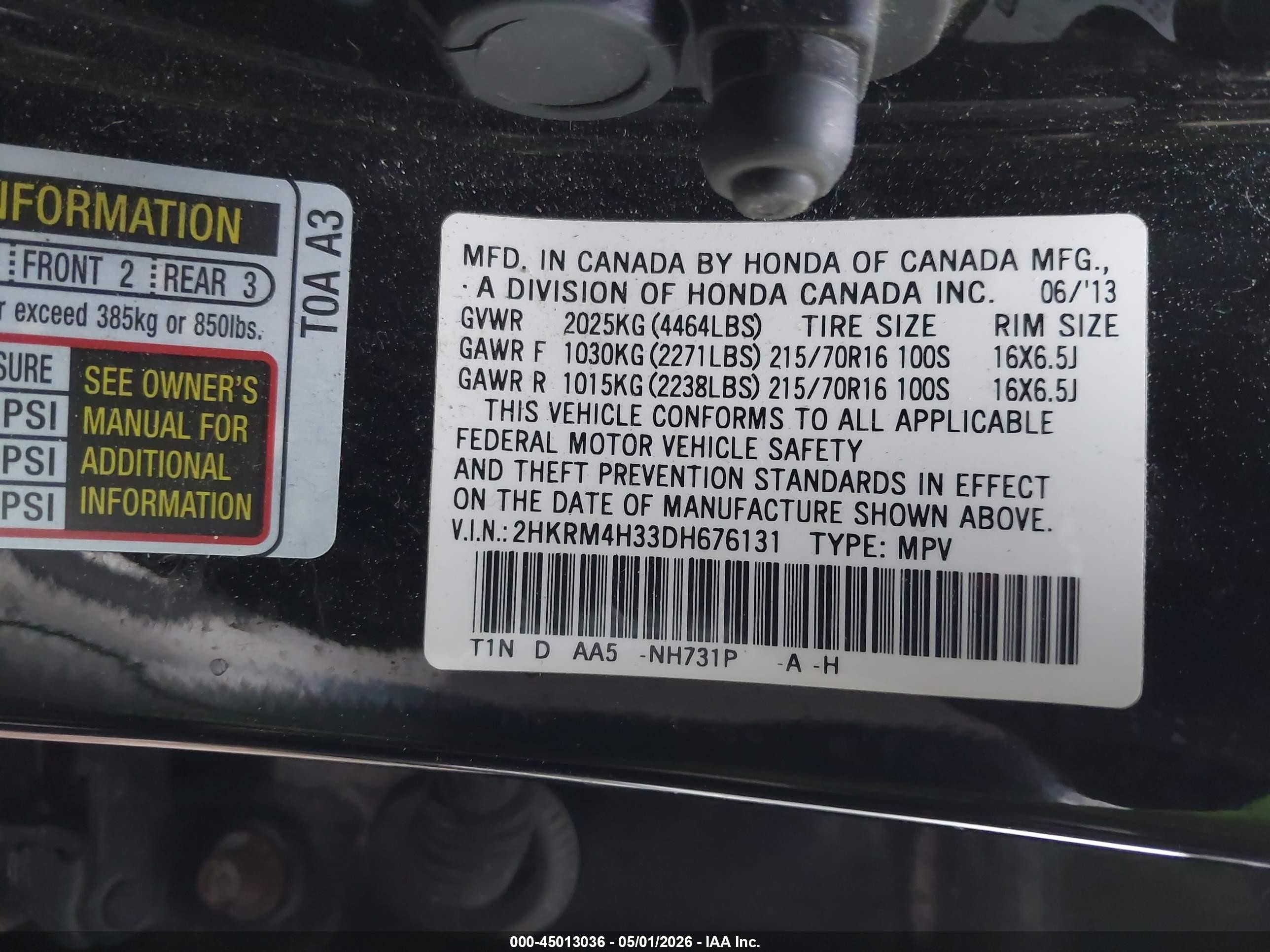 2013 Honda Cr-v Lx Черный vin: 2HKRM4H33DH676131