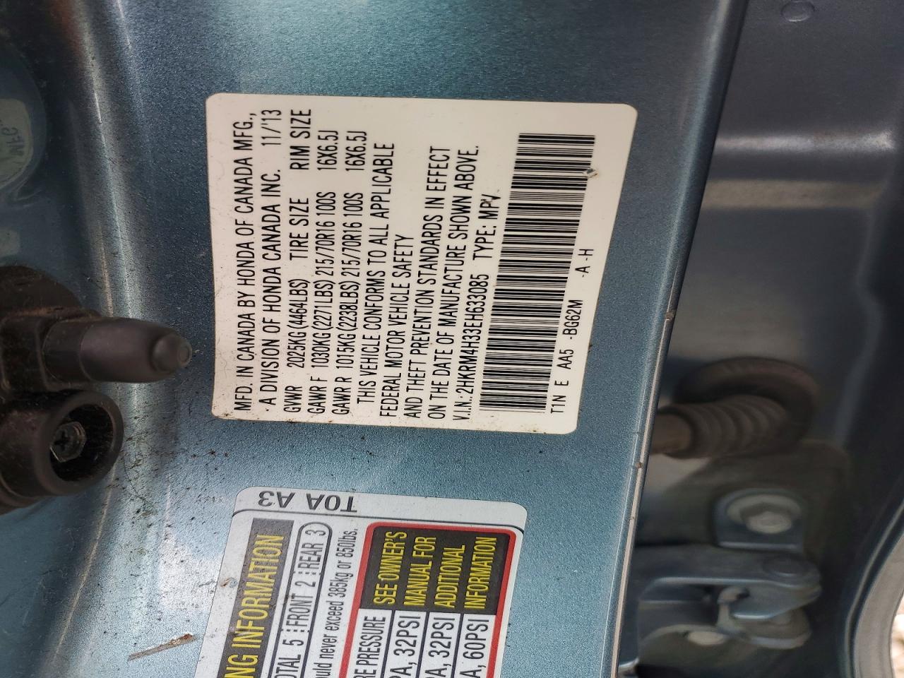 2014 Honda Cr-v Lx Teal vin: 2HKRM4H33EH633085