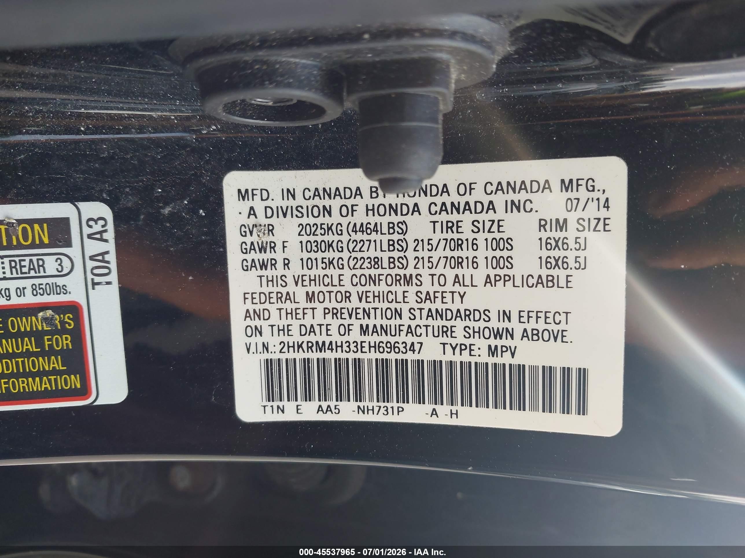 2014 Honda Cr-v Lx Black vin: 2HKRM4H33EH696347