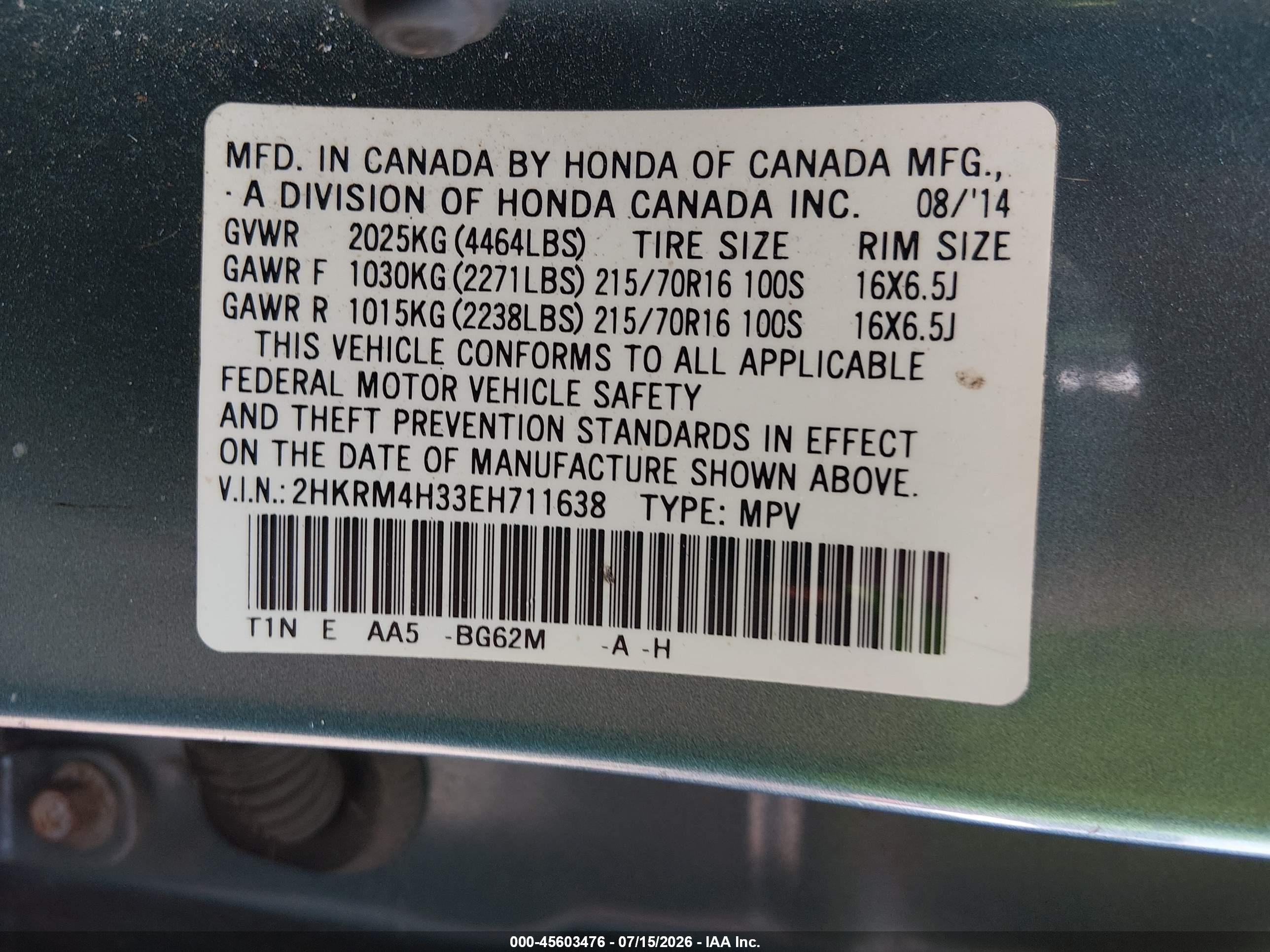 2014 Honda Cr-v Lx Blue vin: 2HKRM4H33EH711638