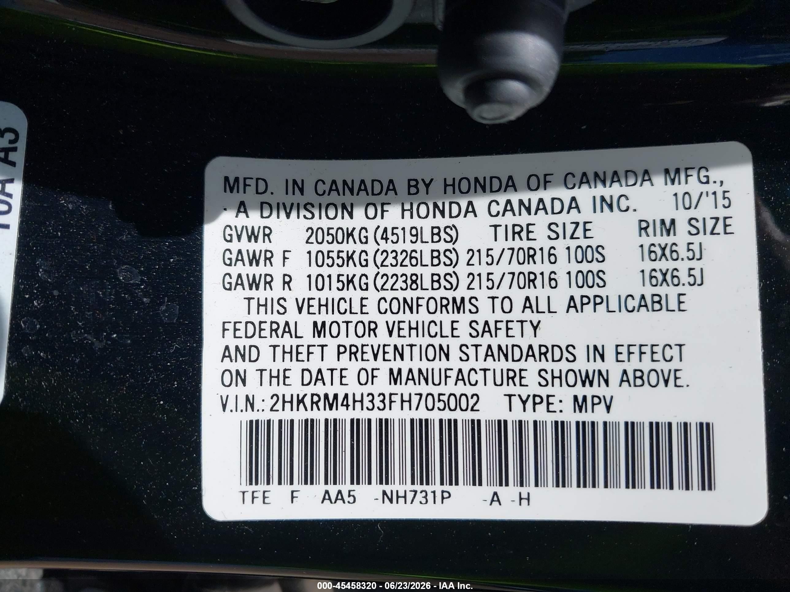 2015 Honda Cr-v Lx Black vin: 2HKRM4H33FH705002