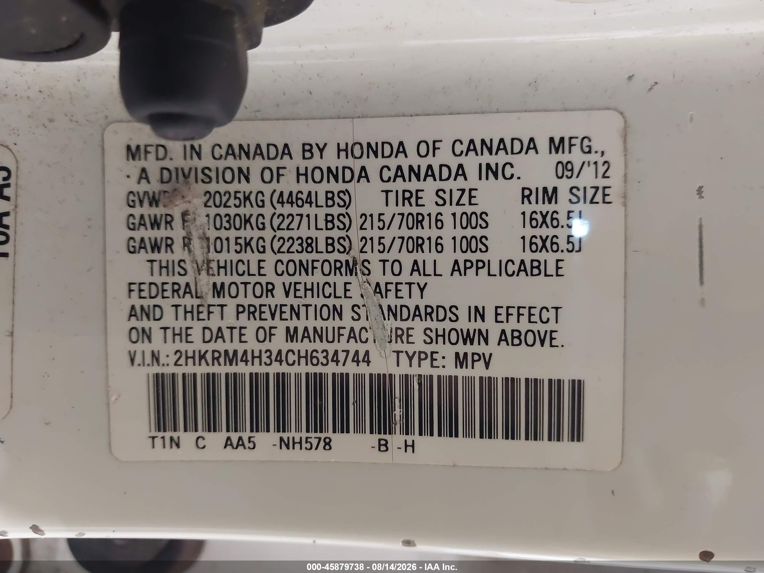 2012 Honda Cr-v Lx White vin: 2HKRM4H34CH634744
