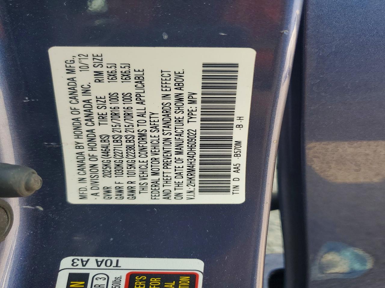 2013 Honda Cr-v Lx Blue vin: 2HKRM4H34DH609022