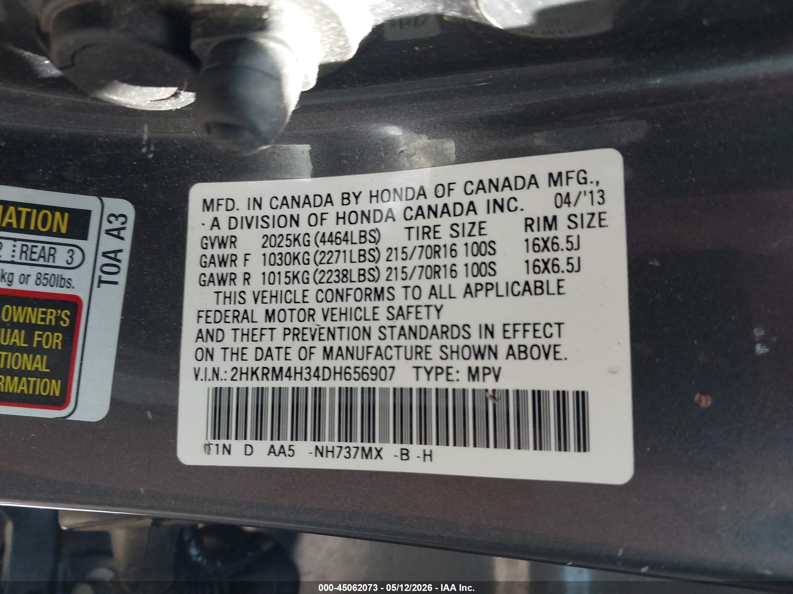2013 Honda Cr-v Lx Gray vin: 2HKRM4H34DH656907