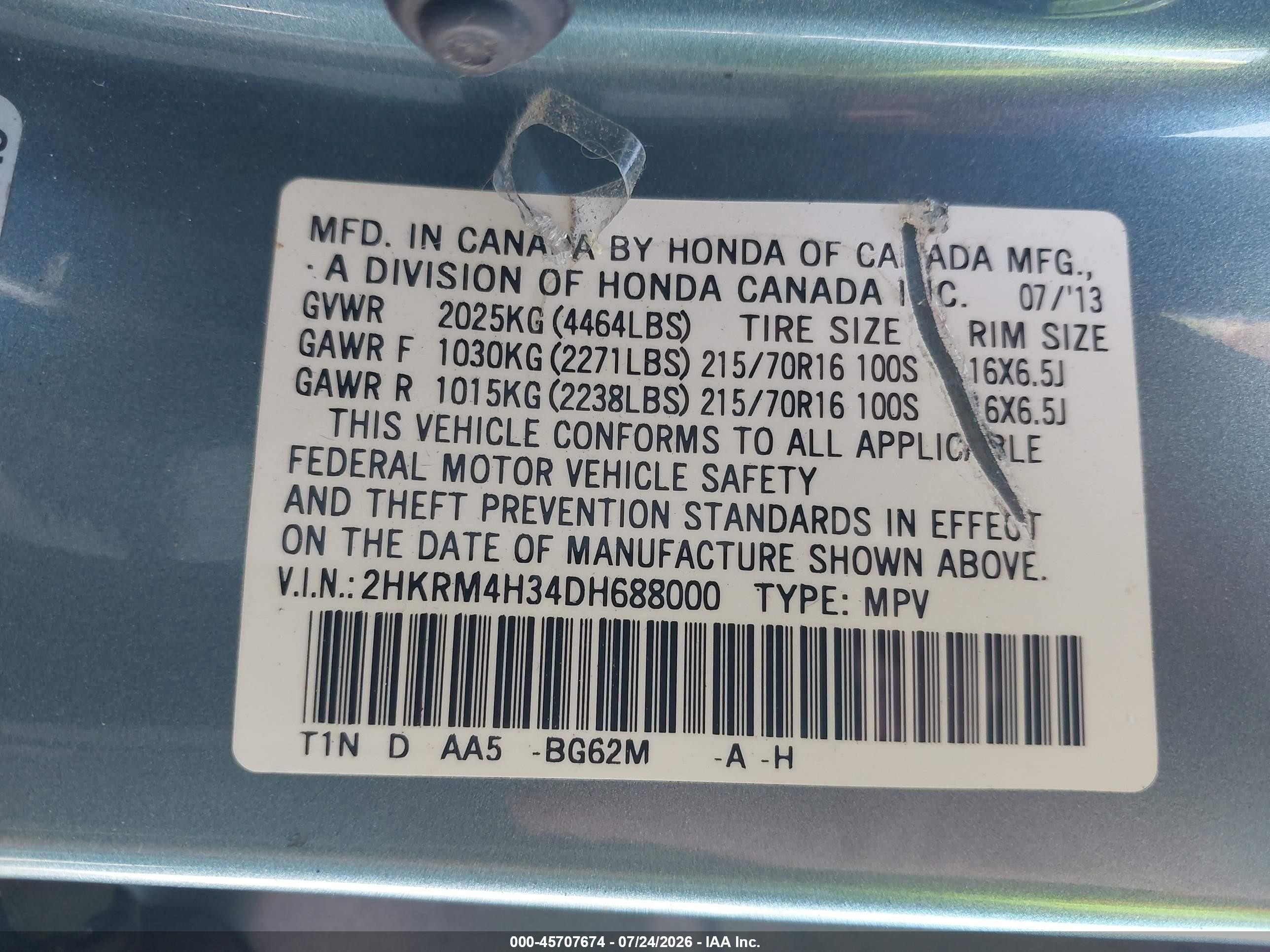 2013 Honda Cr-v Lx Blue vin: 2HKRM4H34DH688000