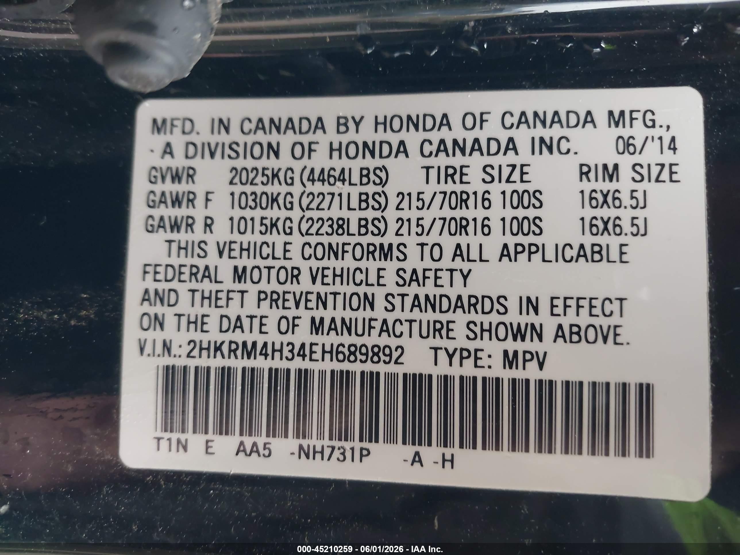 2014 Honda Cr-v Lx Black vin: 2HKRM4H34EH689892