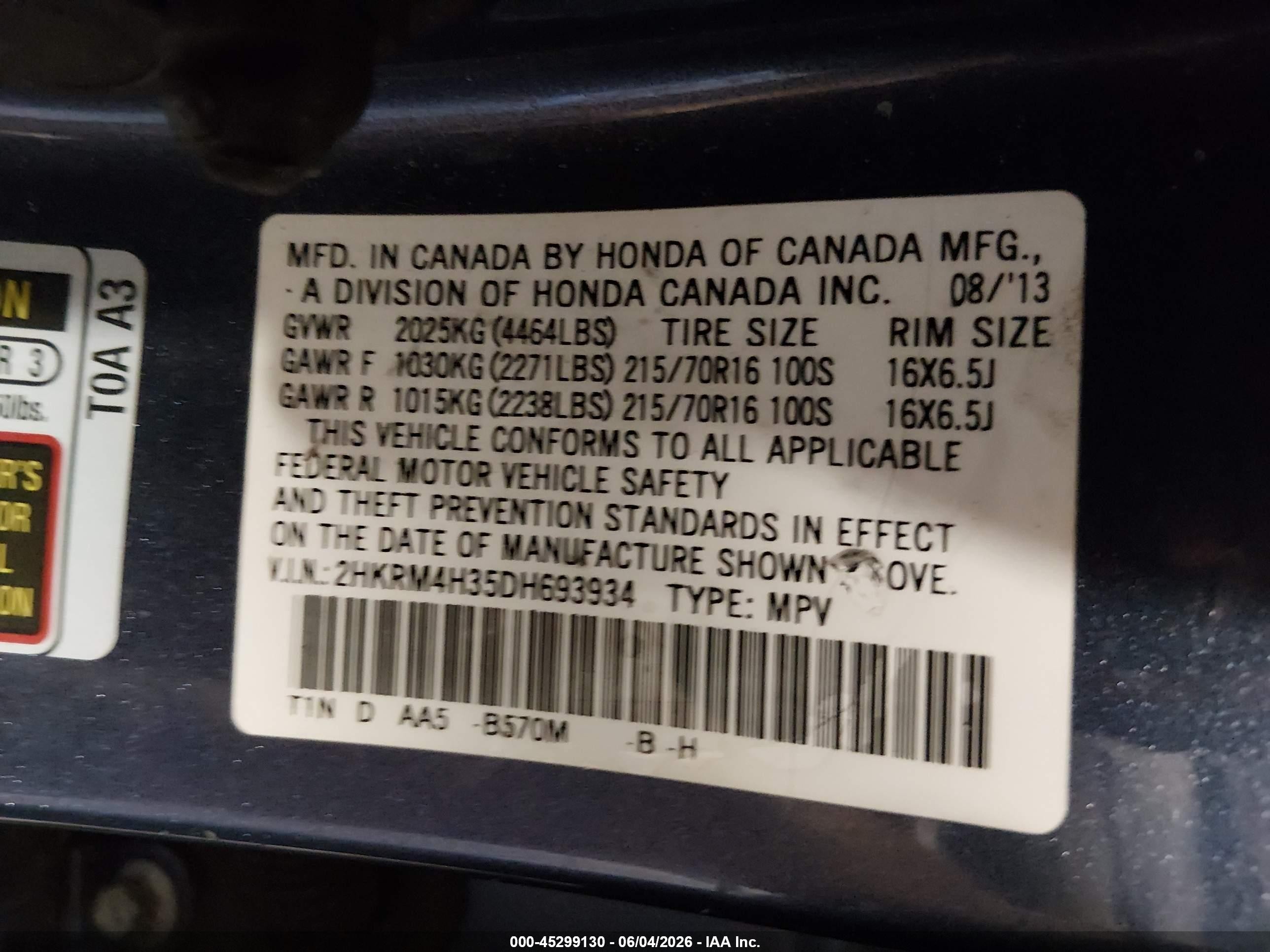 2013 Honda Cr-v Lx Blue vin: 2HKRM4H35DH693934