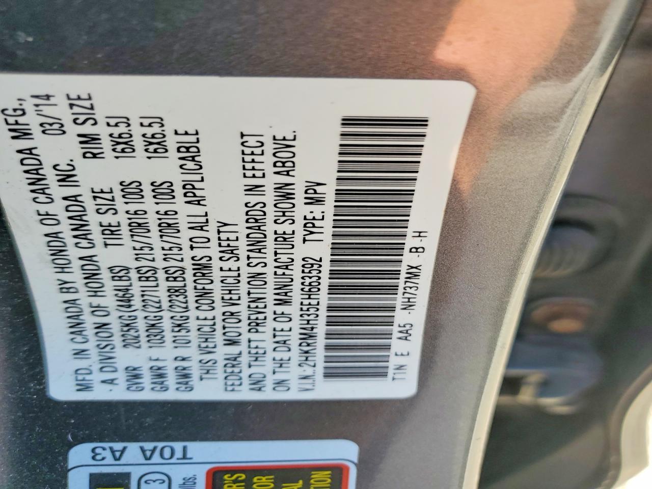 2014 Honda Cr-v Lx Charcoal vin: 2HKRM4H35EH663592