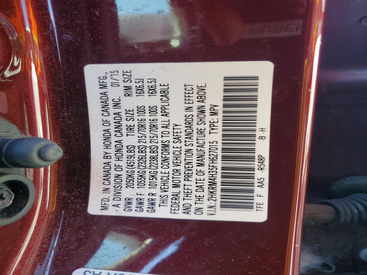 2015 Honda Cr-v Lx Maroon vin: 2HKRM4H35FH627015
