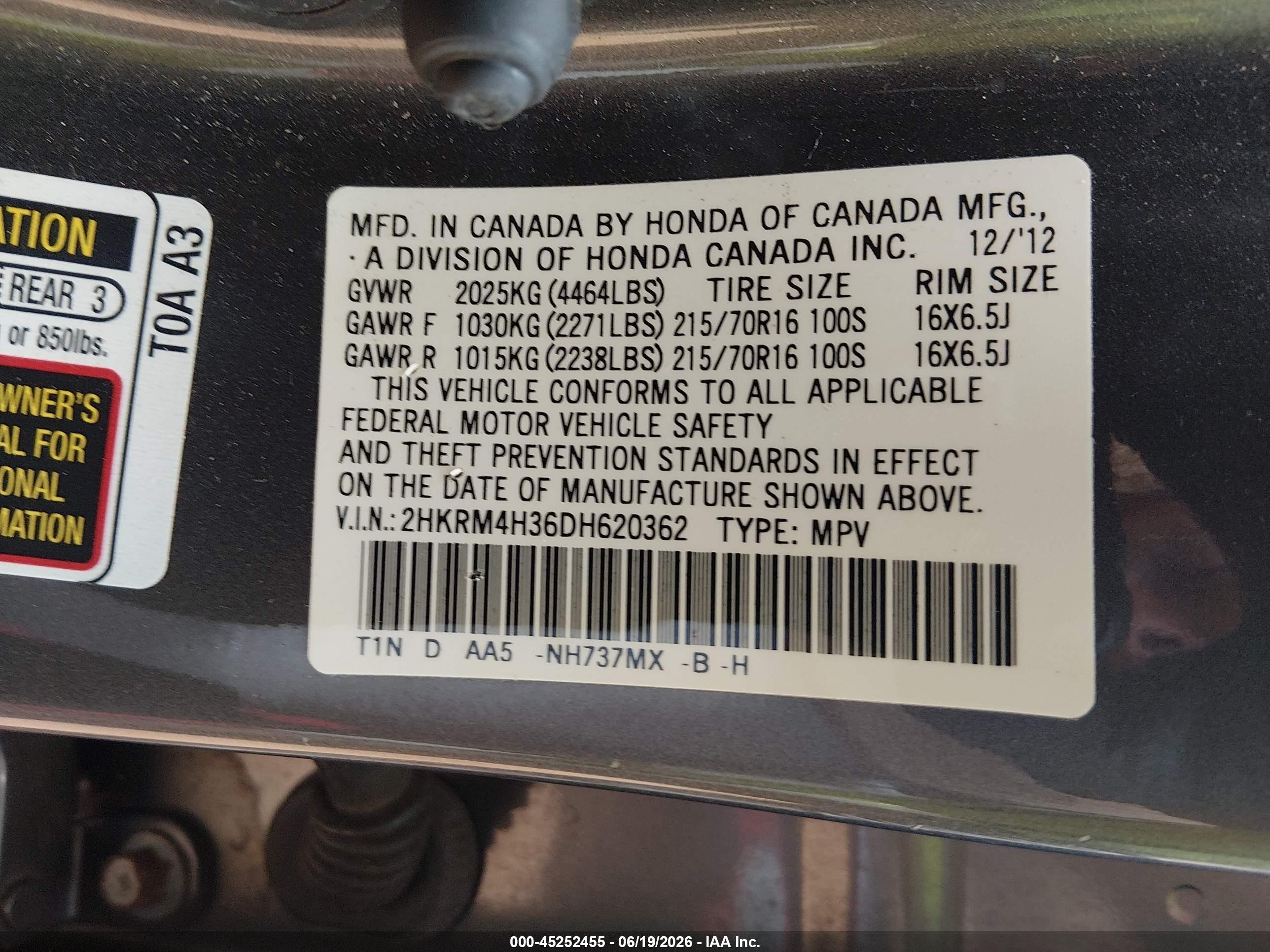 2013 Honda Cr-v Lx Gray vin: 2HKRM4H36DH620362
