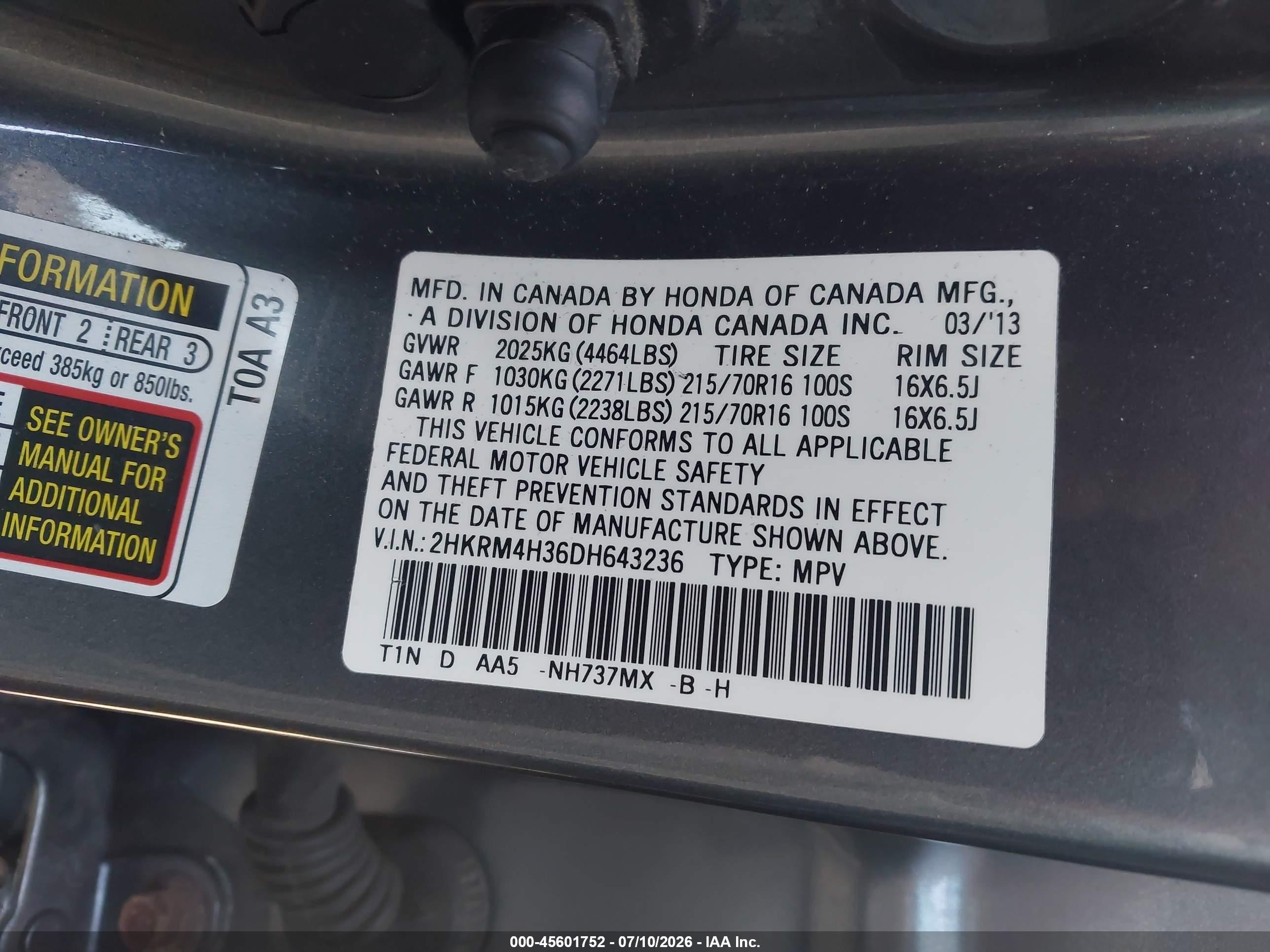 2013 Honda Cr-v Lx Gray vin: 2HKRM4H36DH643236