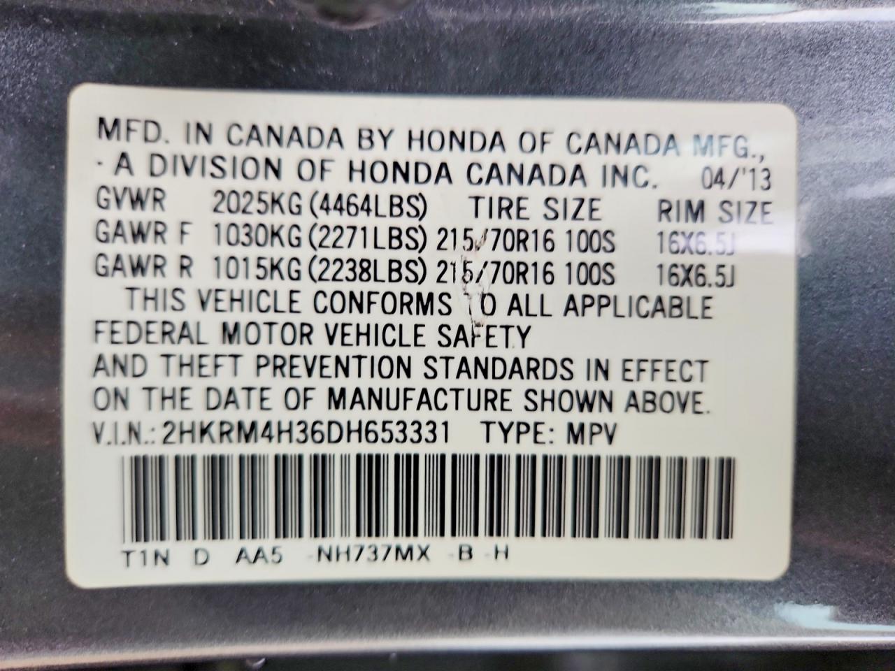 2013 Honda Cr-v Lx Gray vin: 2HKRM4H36DH653331