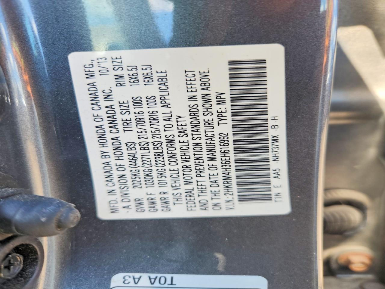 2014 Honda Cr-v Lx Gray vin: 2HKRM4H36EH616992