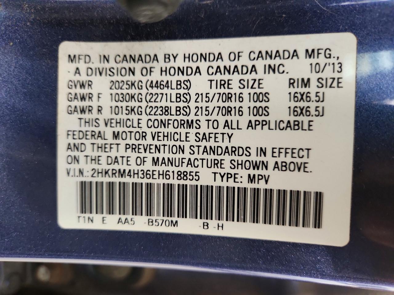 2014 Honda Cr-v Lx Blue vin: 2HKRM4H36EH618855