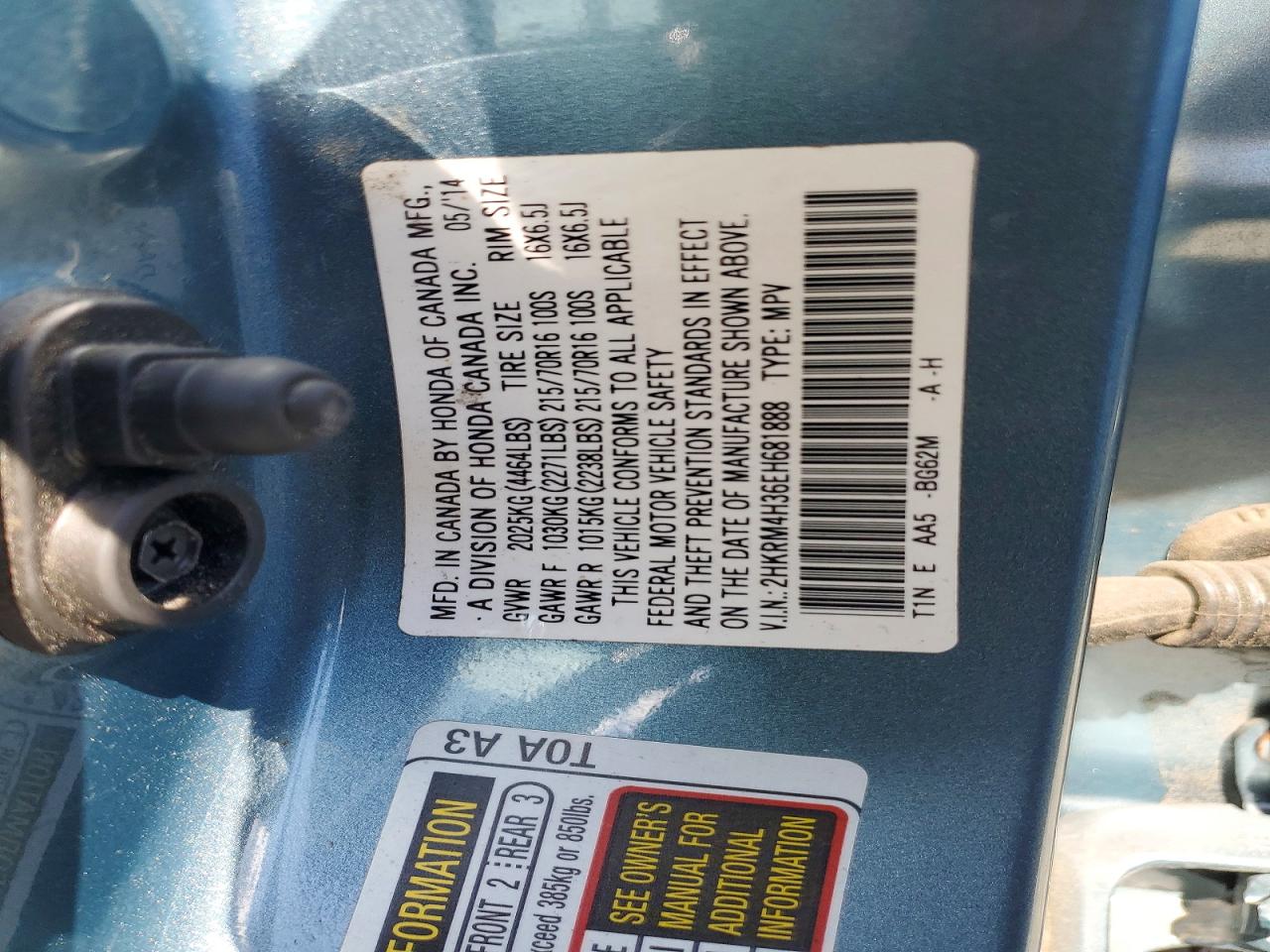 2014 Honda Cr-v Lx Blue vin: 2HKRM4H36EH681888