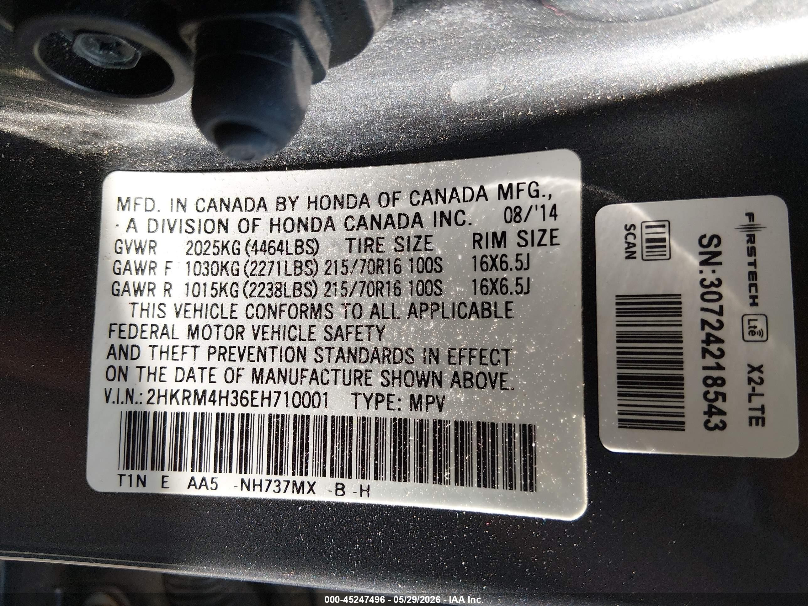 2014 Honda Cr-v Lx Gray vin: 2HKRM4H36EH710001