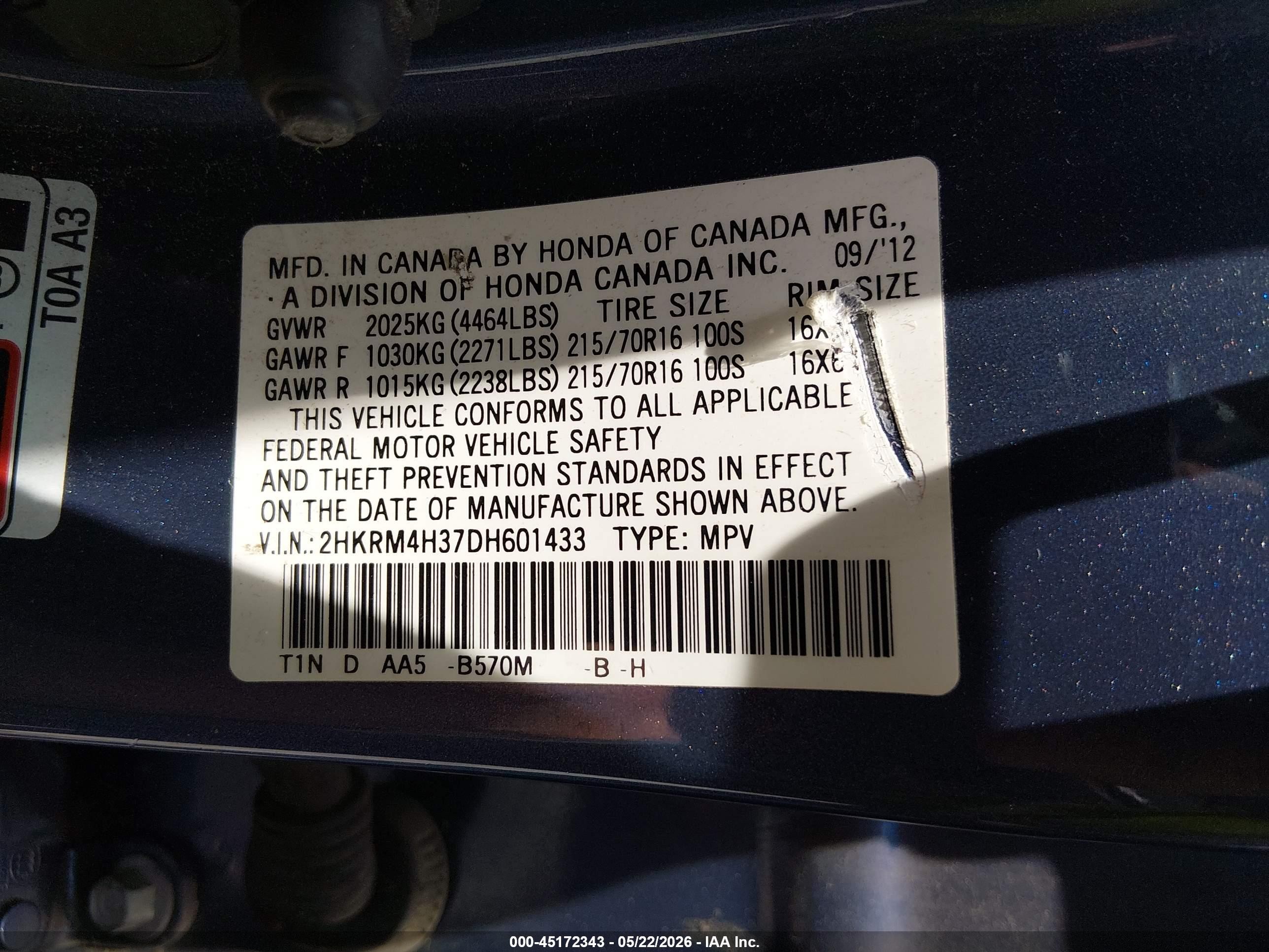 2013 Honda Cr-v Lx Dark Blue vin: 2HKRM4H37DH601433