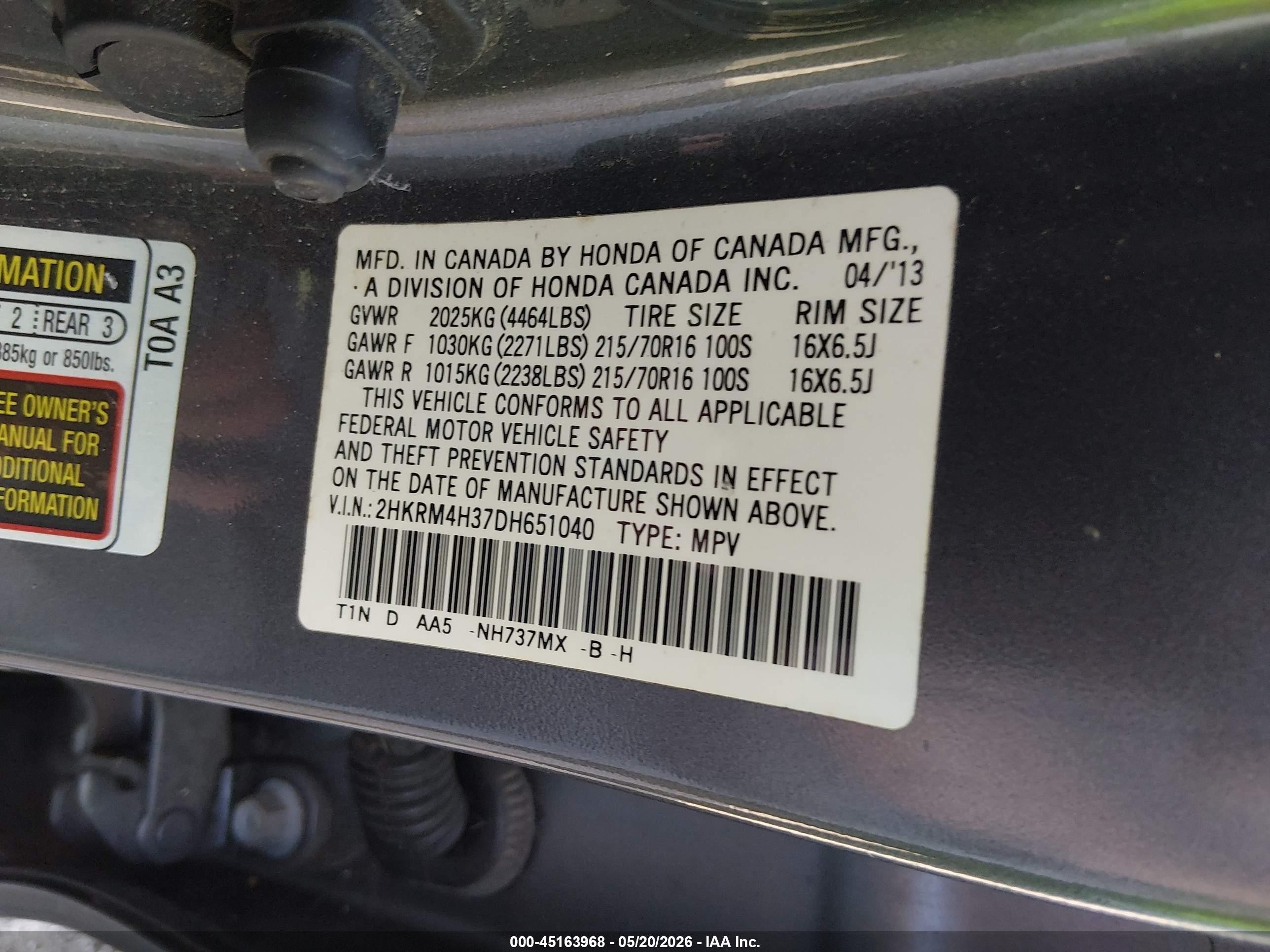 2013 Honda Cr-v Lx Gray vin: 2HKRM4H37DH651040