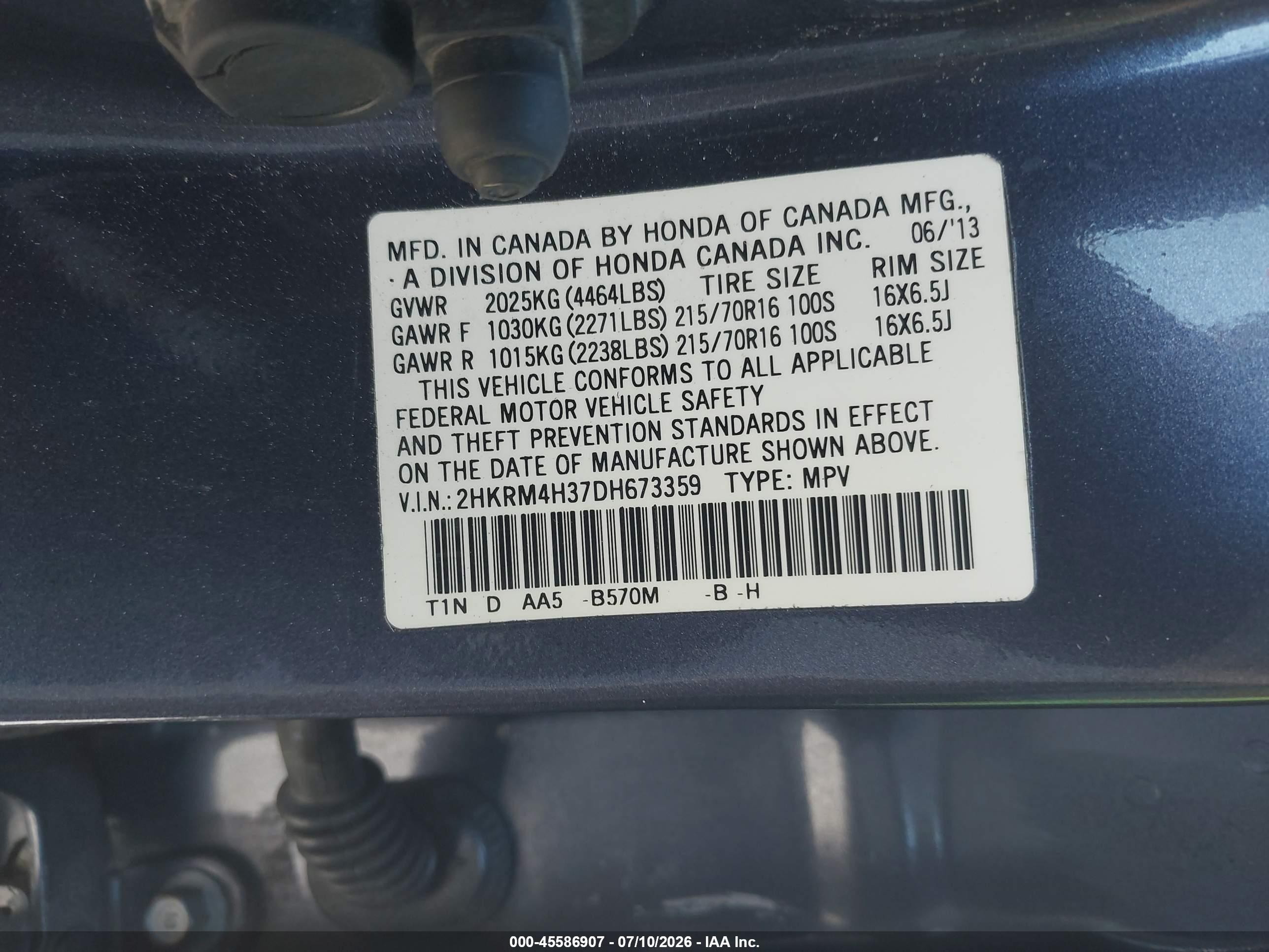 2013 Honda Cr-v Lx Blue vin: 2HKRM4H37DH673359