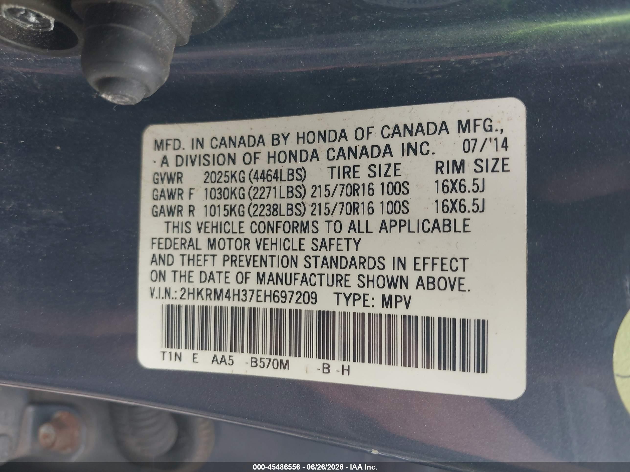 2014 Honda Cr-v Lx Gray vin: 2HKRM4H37EH697209