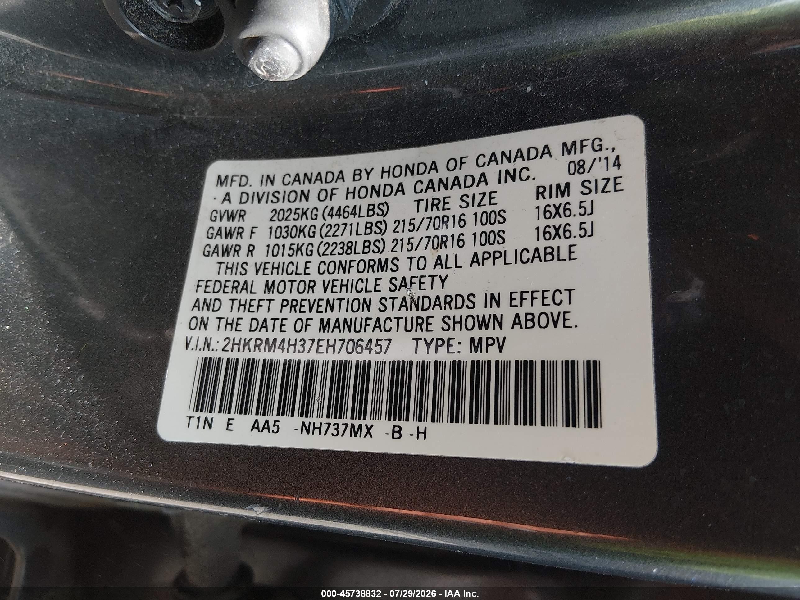 2014 Honda Cr-v Lx Gray vin: 2HKRM4H37EH706457