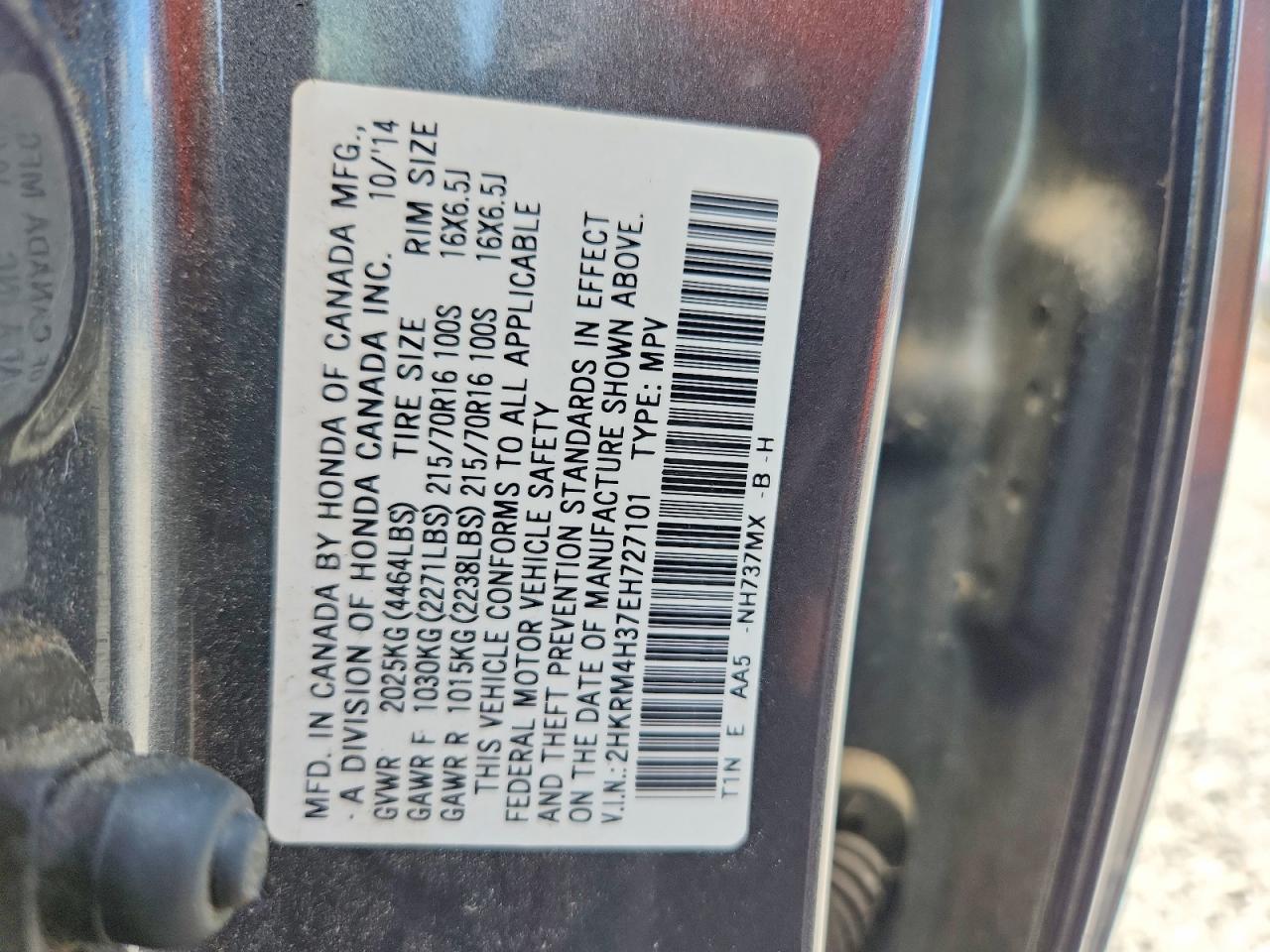 2014 Honda Cr-v Lx Gray vin: 2HKRM4H37EH727101