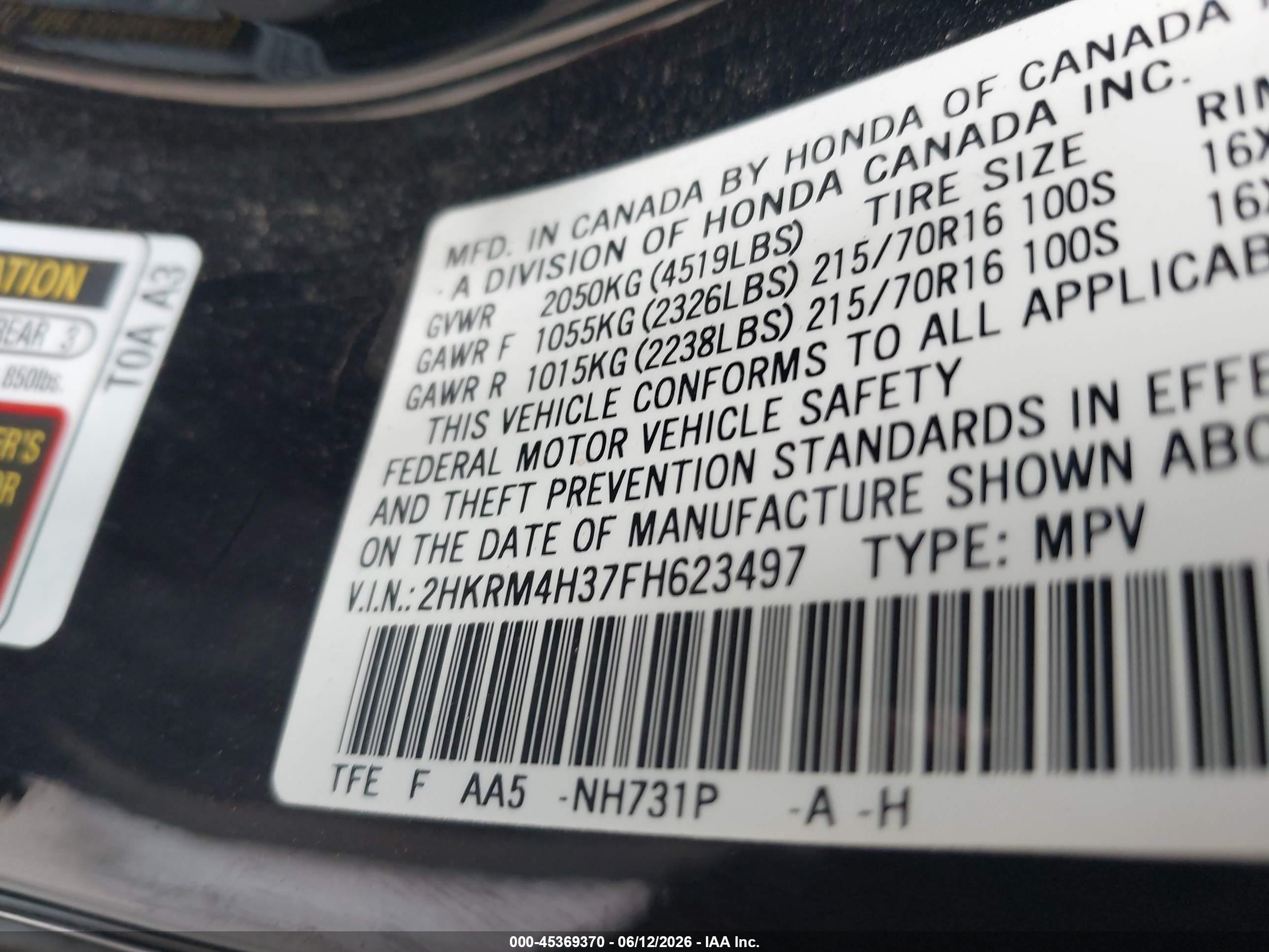 2015 Honda Cr-v Lx Черный vin: 2HKRM4H37FH623497