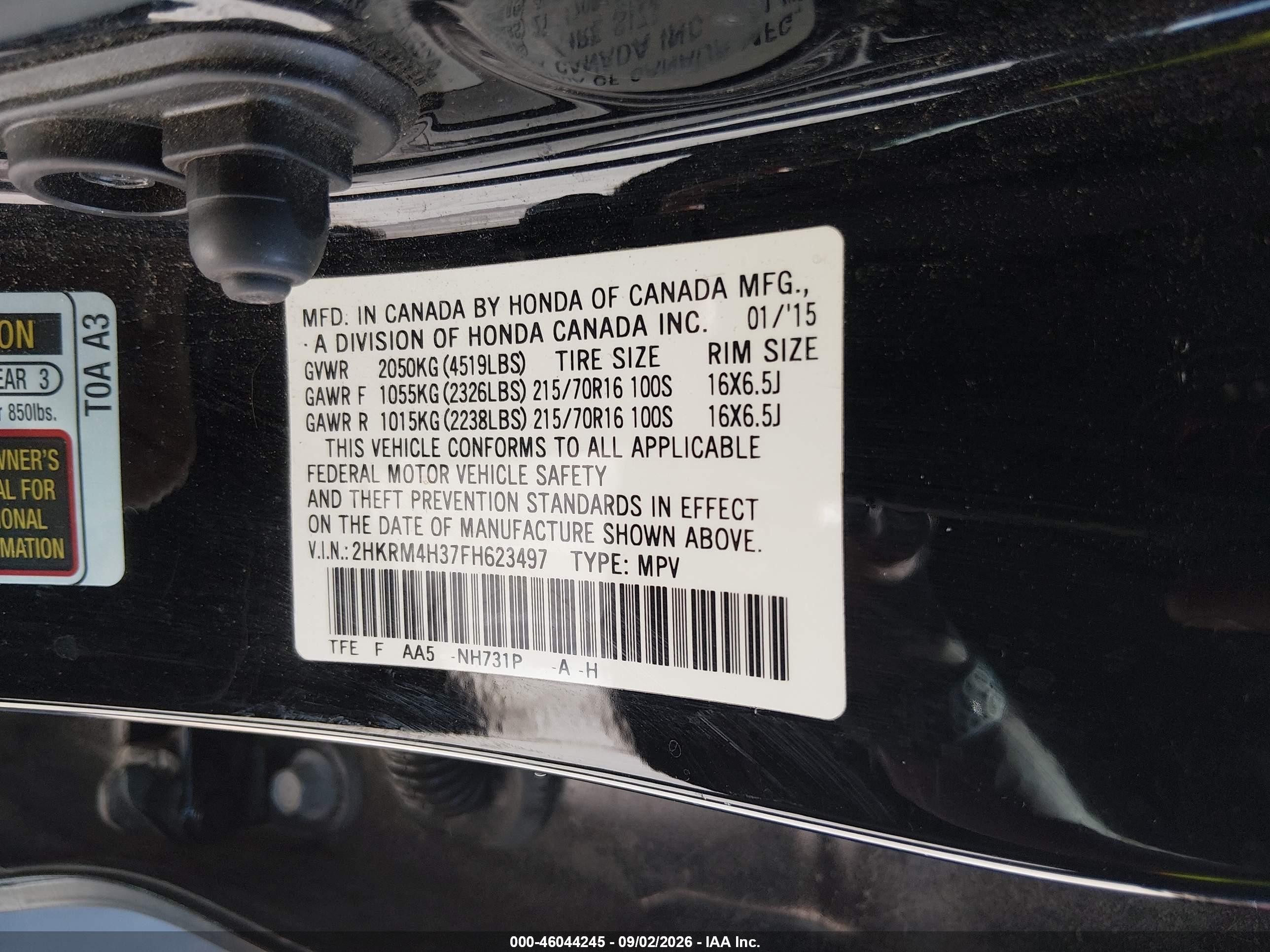 2015 Honda Cr-v Lx Черный vin: 2HKRM4H37FH623497