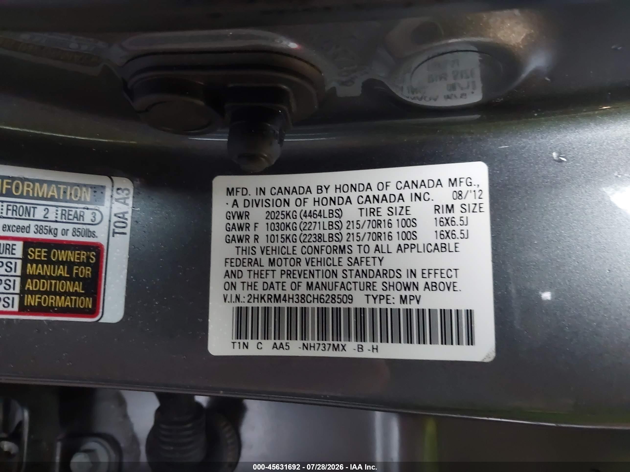 2012 Honda Cr-v Lx Gray vin: 2HKRM4H38CH628509